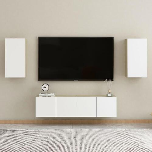 Tv-bord 30,5x30x60 cm konstrueret træ hvid og sonoma-eg