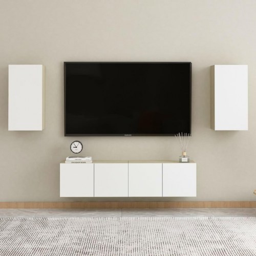 Væghængt tv-bord 30,5×30×60 cm - hvid/sonoma-eg, konstrueret træ