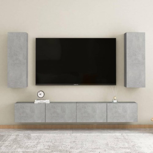 Væghængt tv-bord 30,5×30×90 cm i konstrueret træ - betongrå