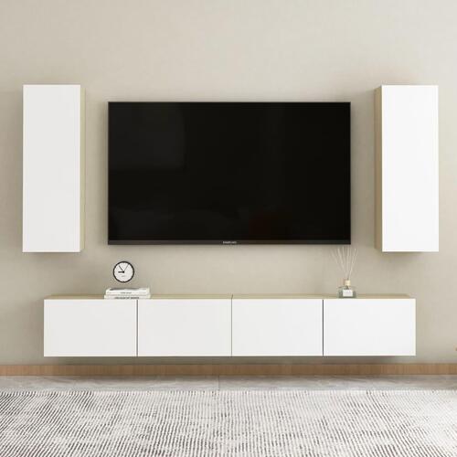 Tv-bord 30,5x30x90 cm konstrueret træ hvid og sonoma eg