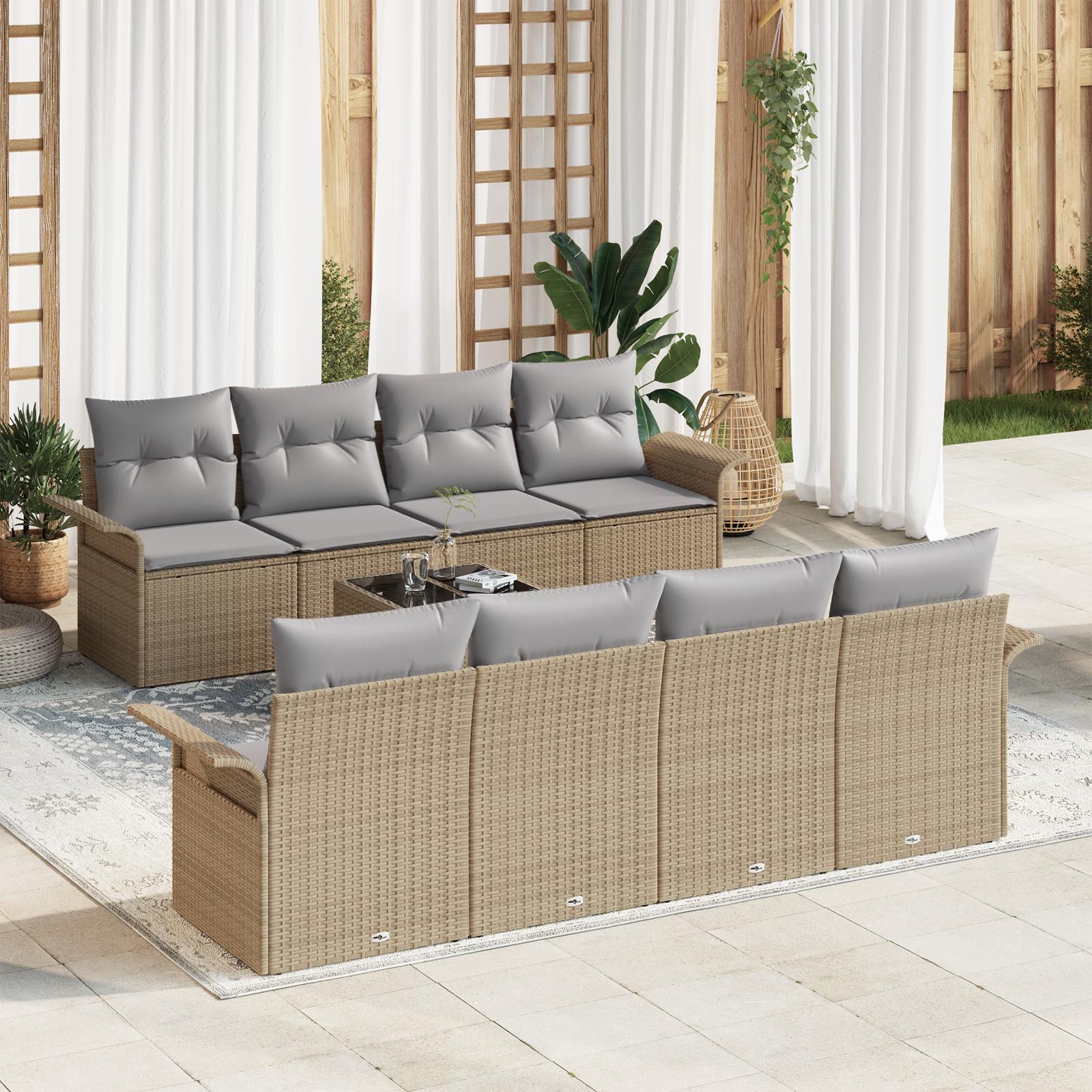 Havesofa Sæt Med Pude 9 Dele Polyrattan - beige og lysegrå
