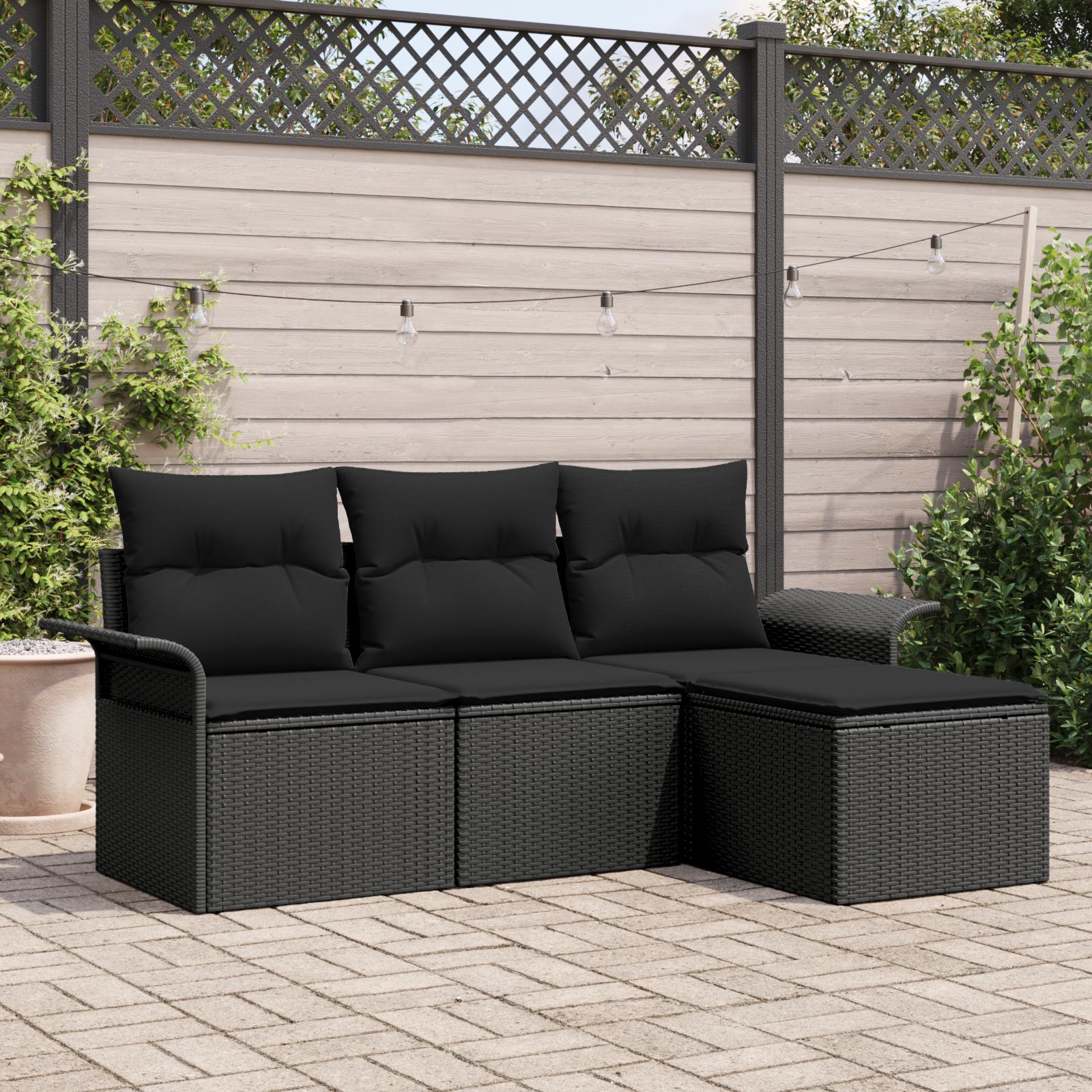 Havesofa Sæt Med Pude Med Opbevaring 4 Dele Poly Rattan - Sort