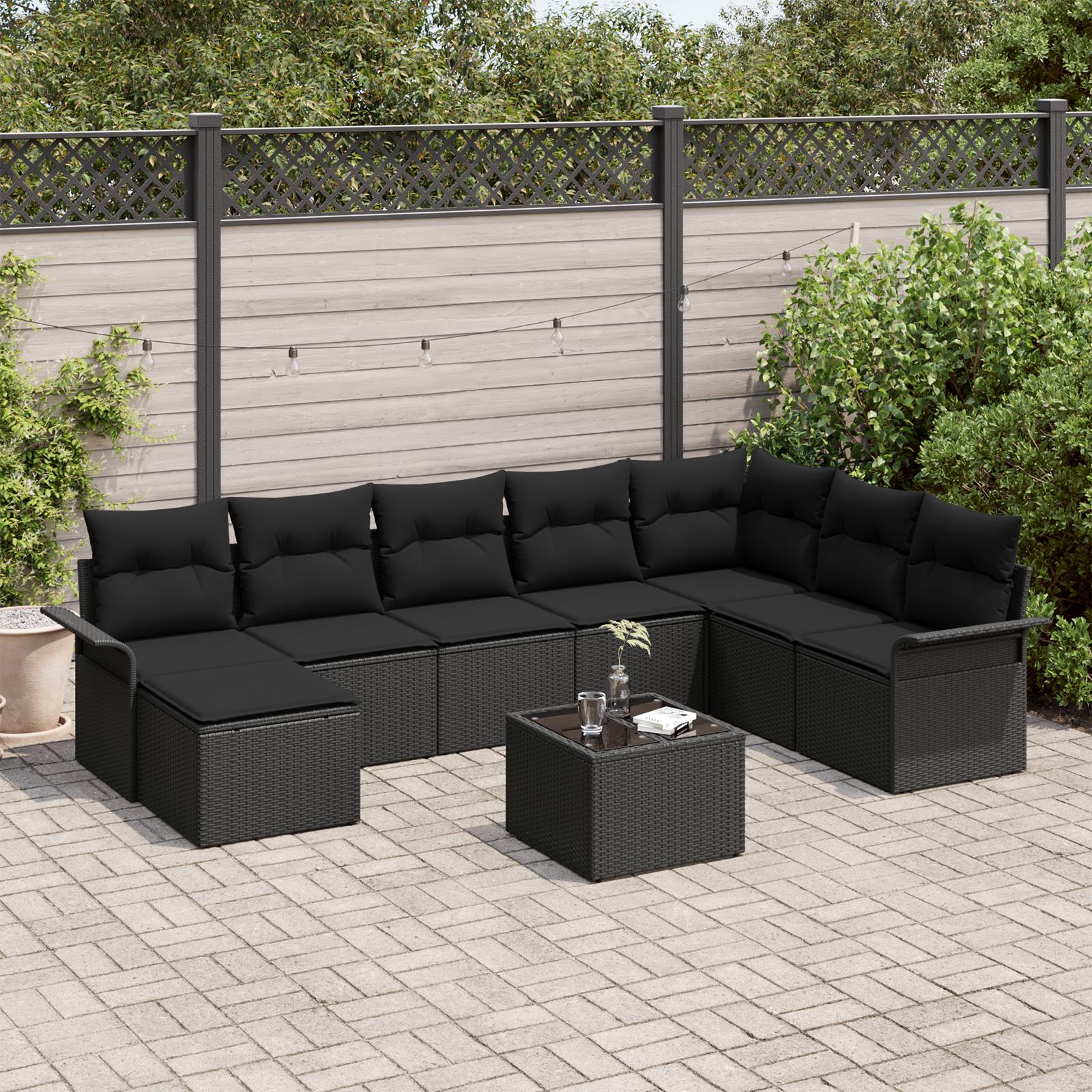 Havesofa Sæt med pude med opbevaring 9 stk Beige Poly rattan