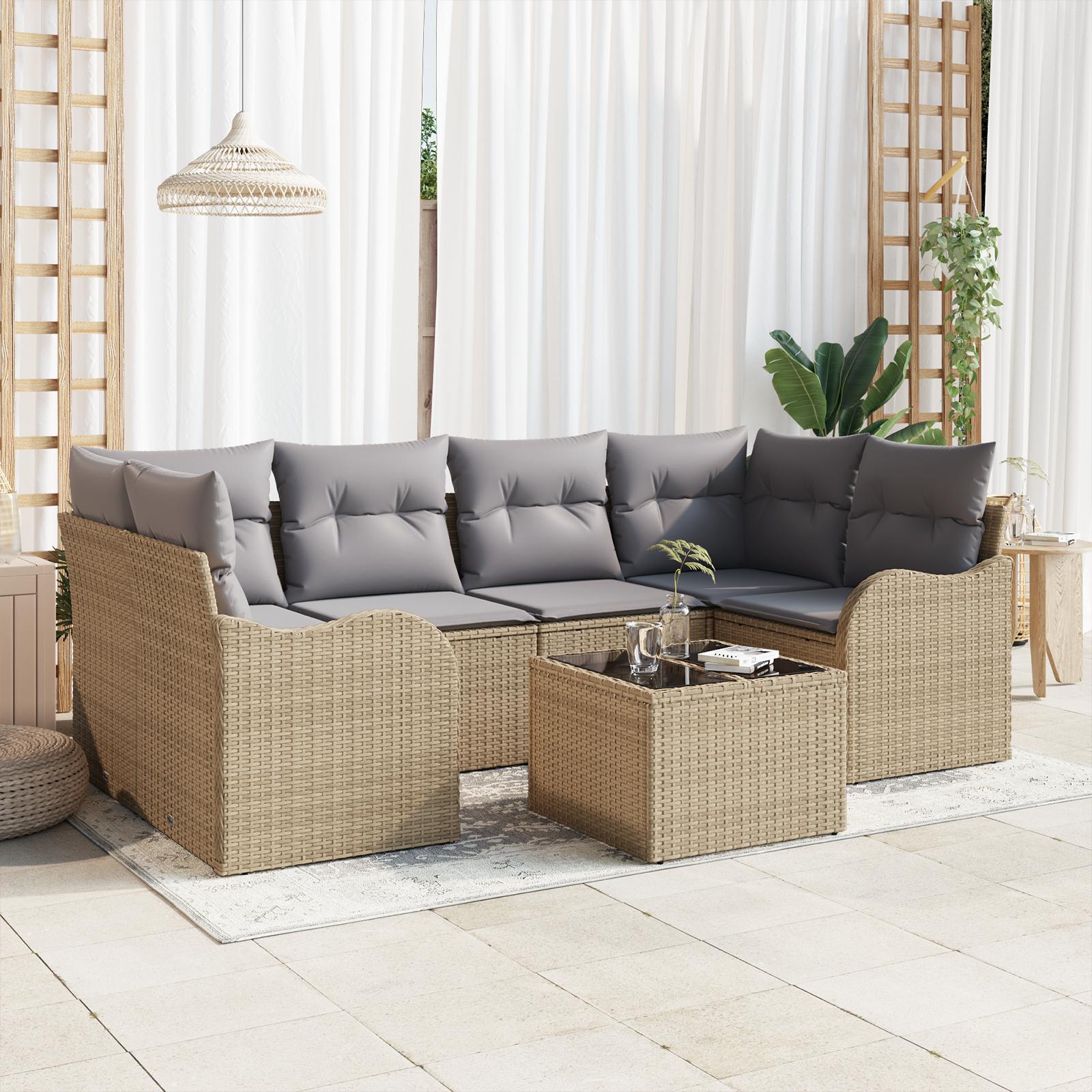 Havesofa Sæt med pude 7 stk Beige og grå 55 x 55 x 37 cm
