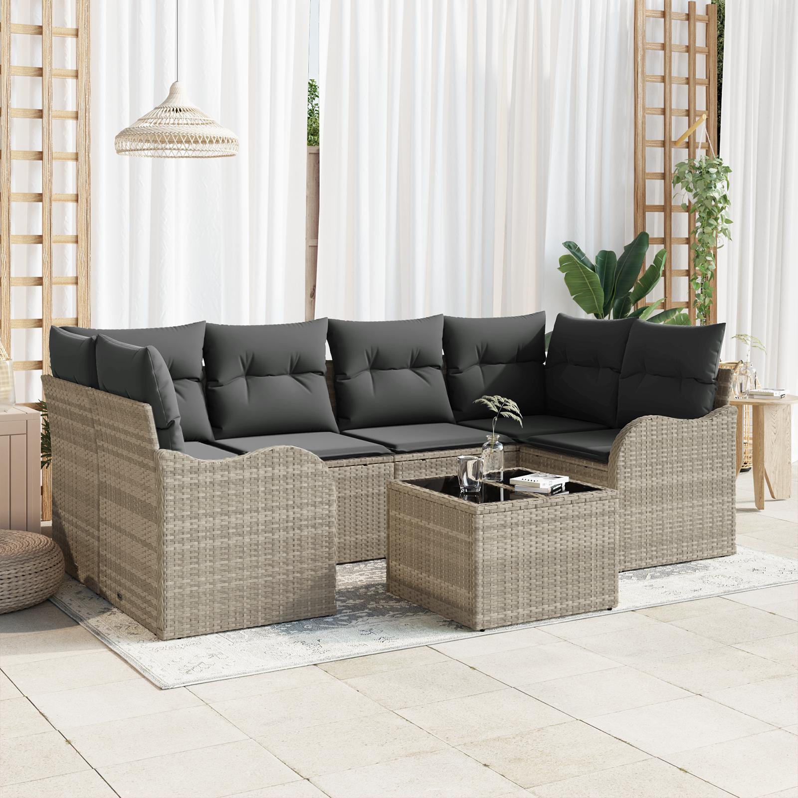 Havesofa Sæt med pude 7 stk Lysegrå og mørkegrå 55 x 55 x 37 cm