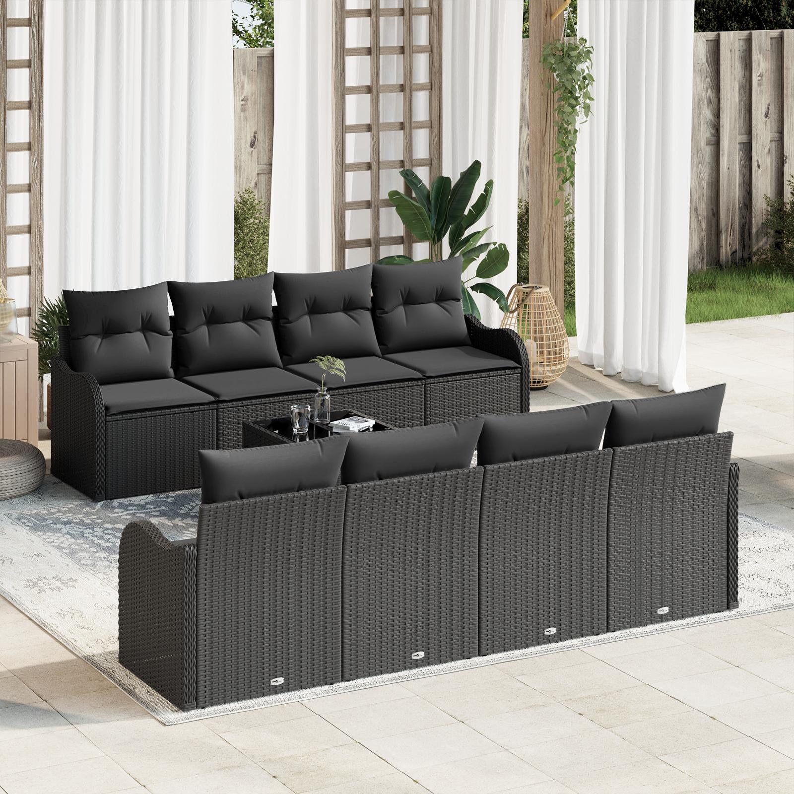 Havesofa Sæt med pude med opbevaring 9 stk Sort 55 x 55 x 37 cm