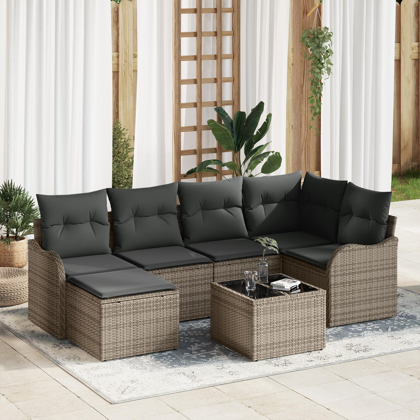 Modulært havesofasæt med puder, 7 dele - grå polyrattan
