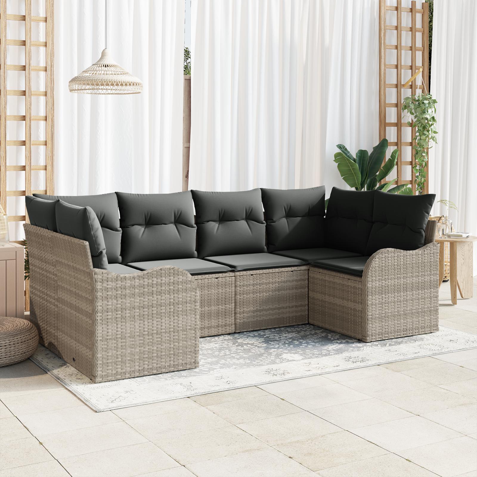 Havesofa-sæt med opbevaring - 6 dele i lysegrå polyrattan, modulopbygget
