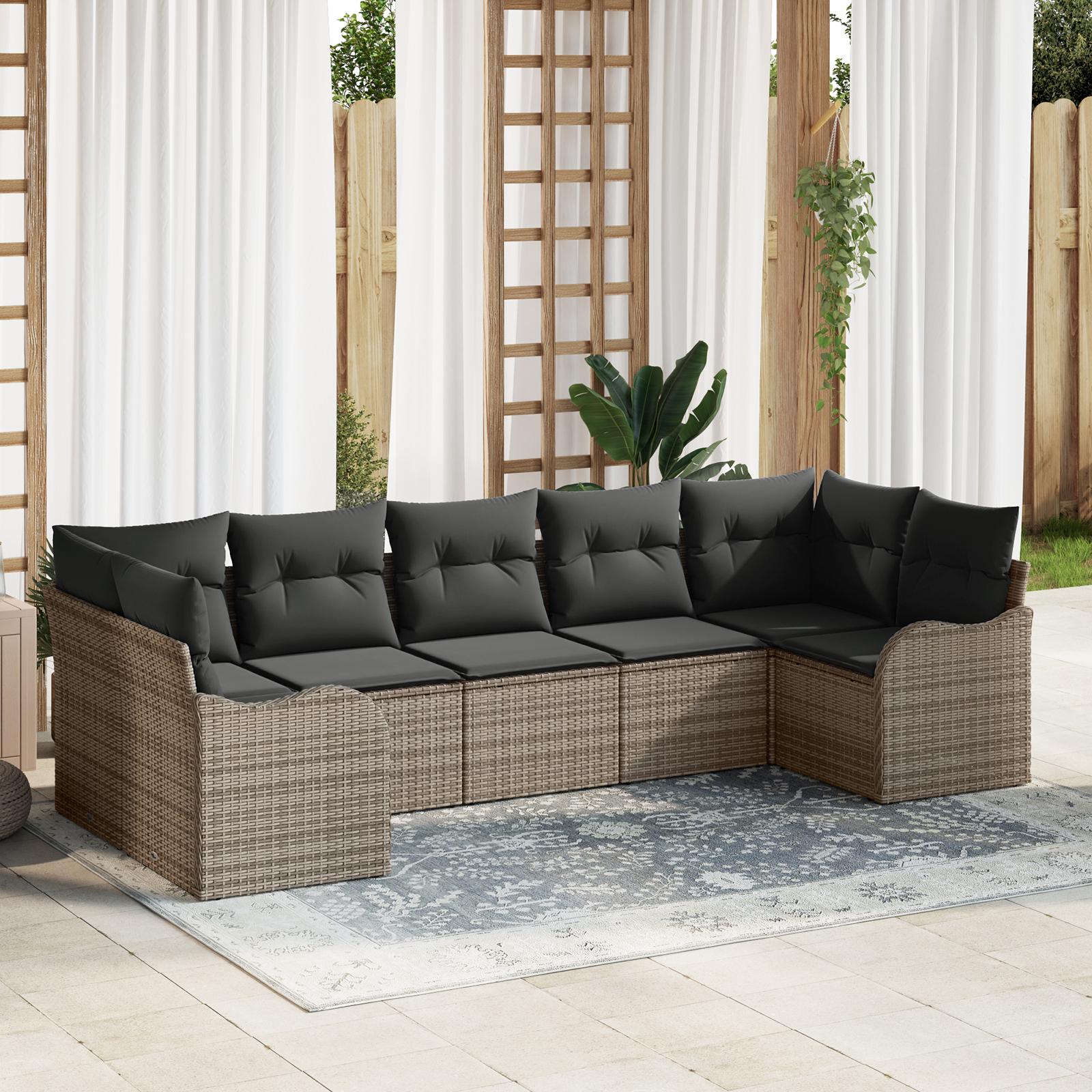 Havesofa sæt med opbevaring - 7-pers. modulsofa i grå polyrattan
