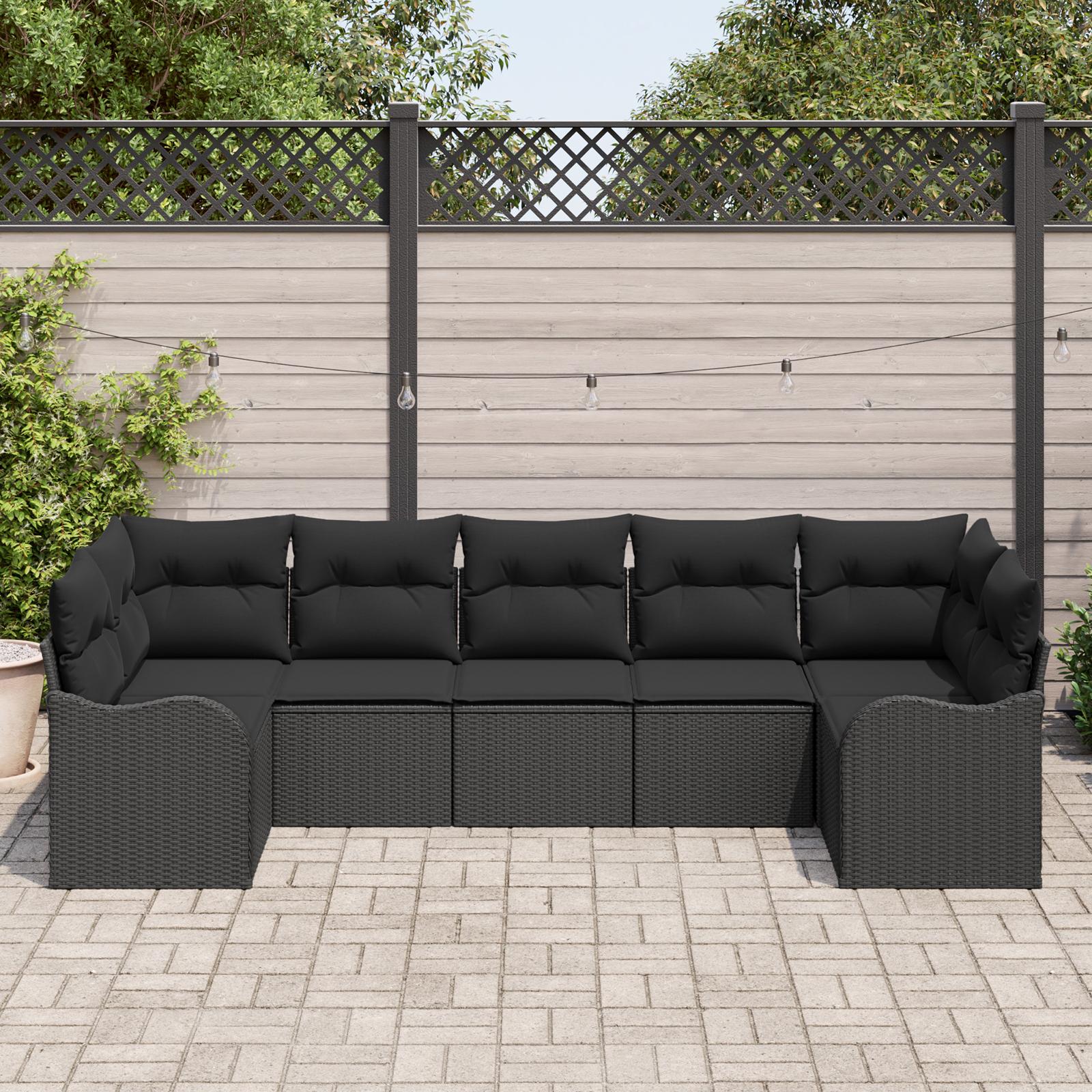 Havesofa SÃ¦t med pude 7 stk Sort Poly rattan
