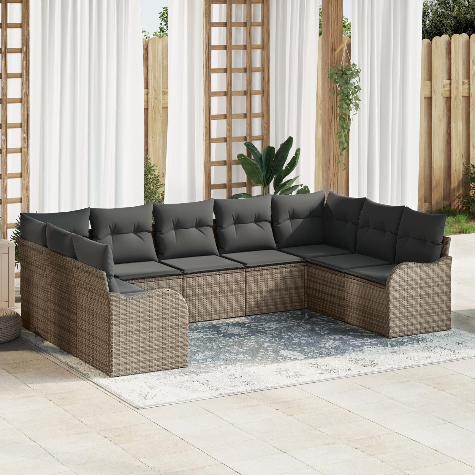Modulær havesofa med opbevaring - 9-pers. sæt i grå polyrattan