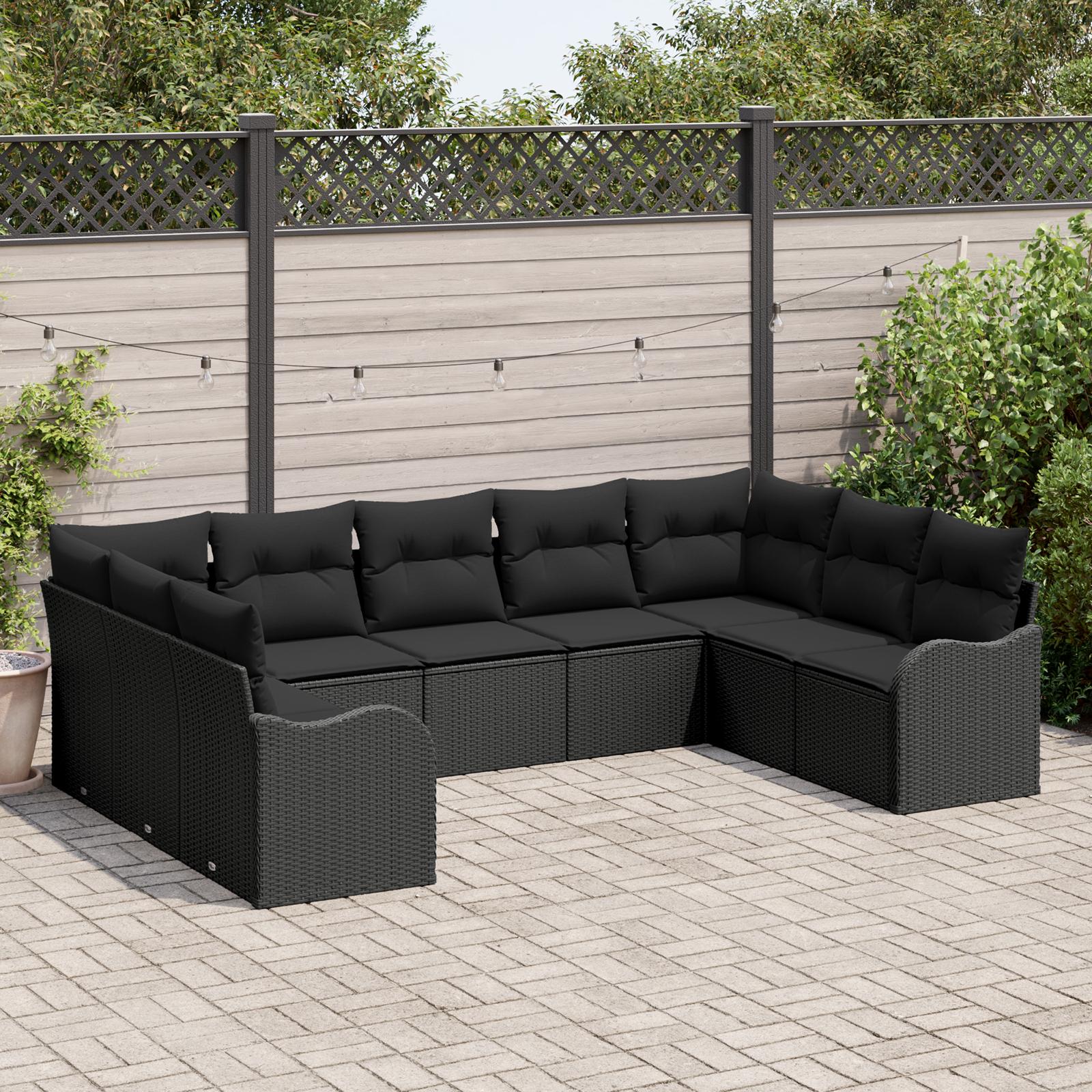 Havesofa SÃ¦t med pude 9 stk Sort Poly rattan