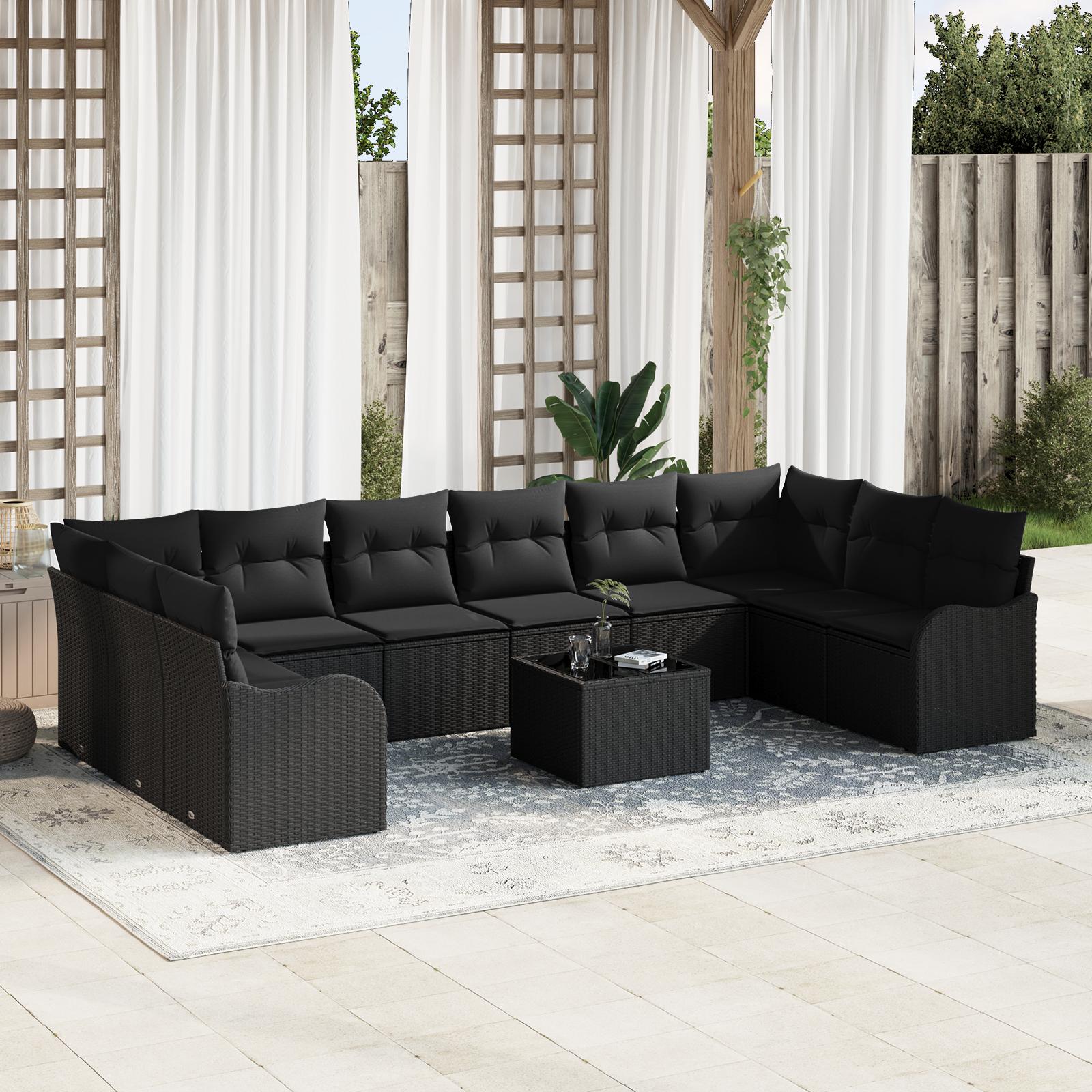 Havesofa SÃ¦t med pude 11 stk Sort Poly rattan