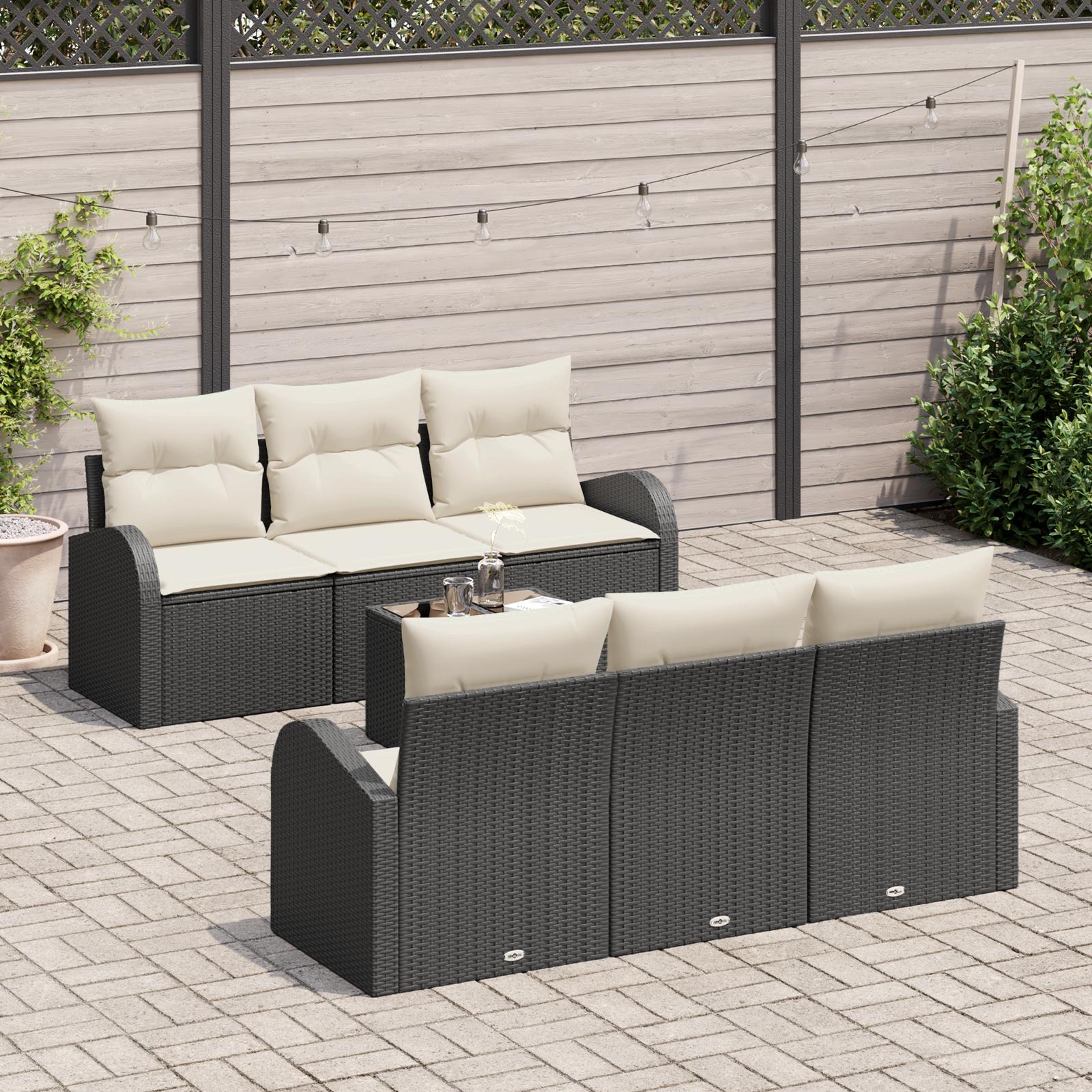 Havesofa Sæt med pude 7 stk Sort og Cream 55 x 55 x 37 cm