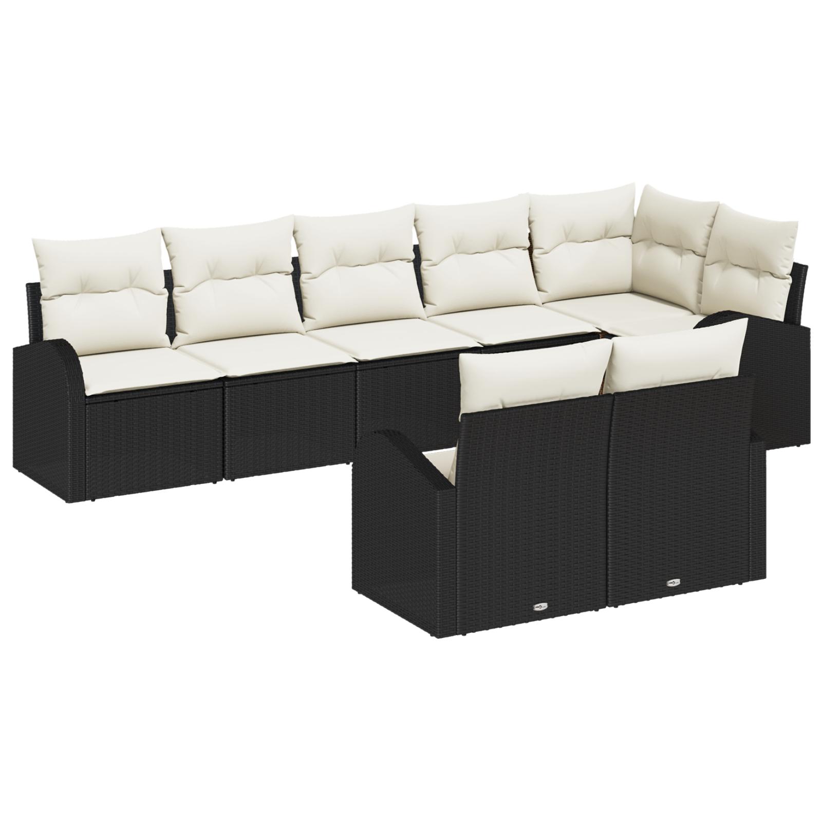 Havesofa Sæt med pude 8 stk Sort og hvid Poly rattan