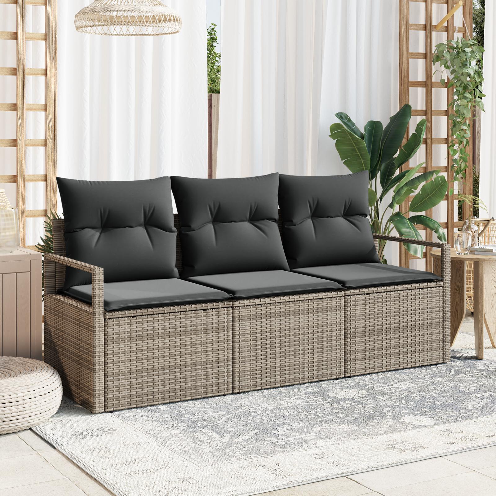 Havesofa sæt med opbevaring, 3-personers, grå polyrattan