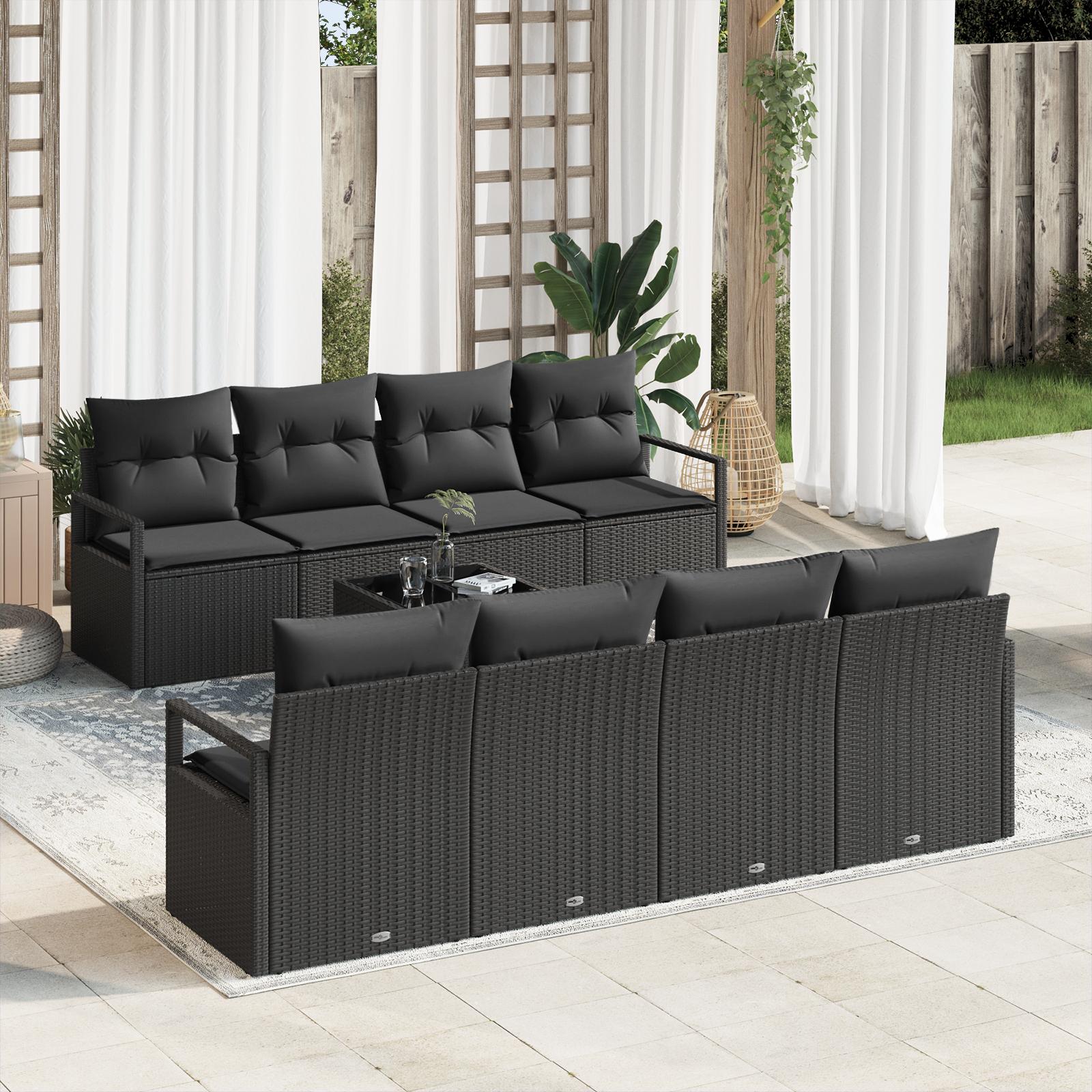 Havesofa Sæt med pude med opbevaring 9 stk Sort 55 x 55 x 37 cm
