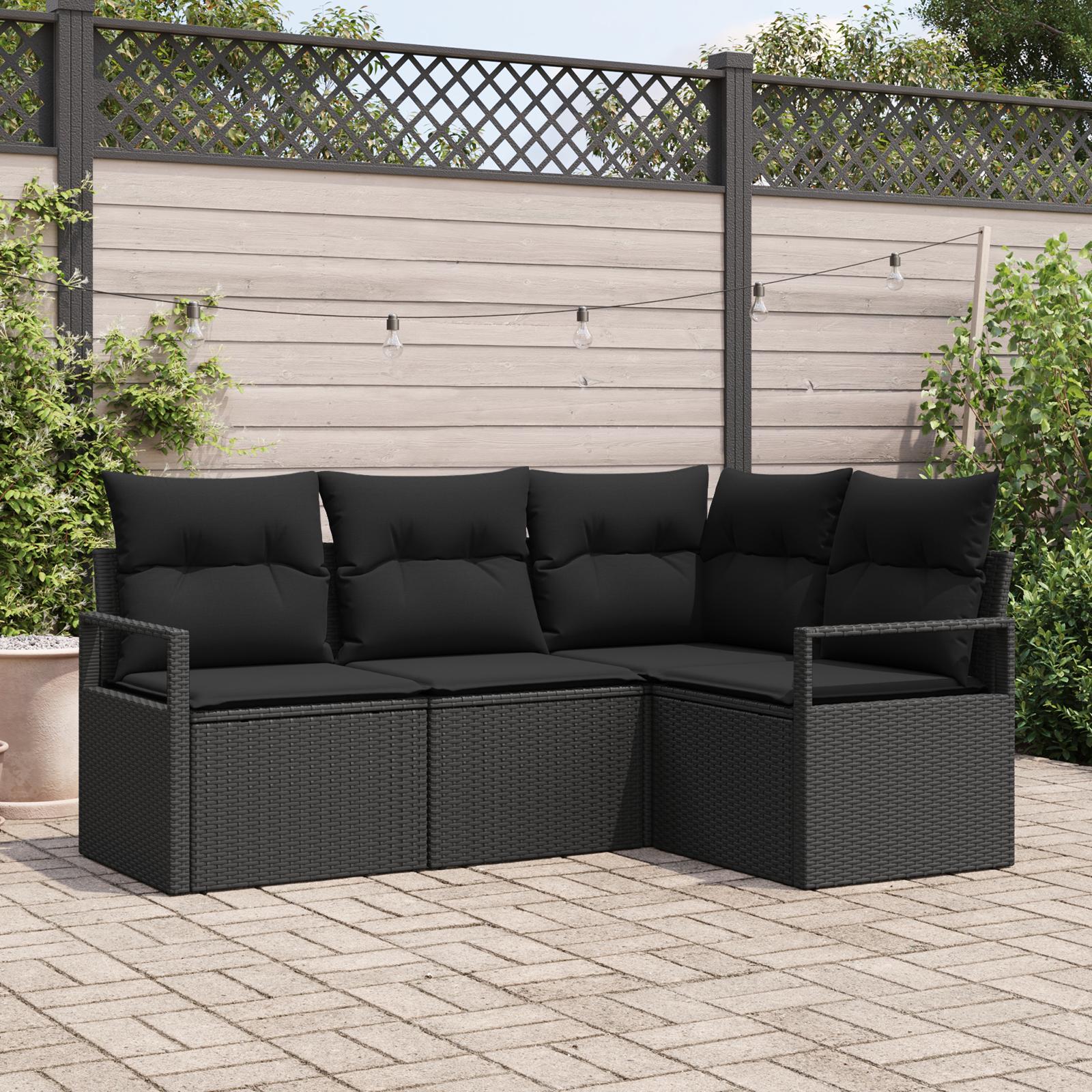 Havesofa Sæt 4 stk Sort Poly Rattan og pulverlakeret stål