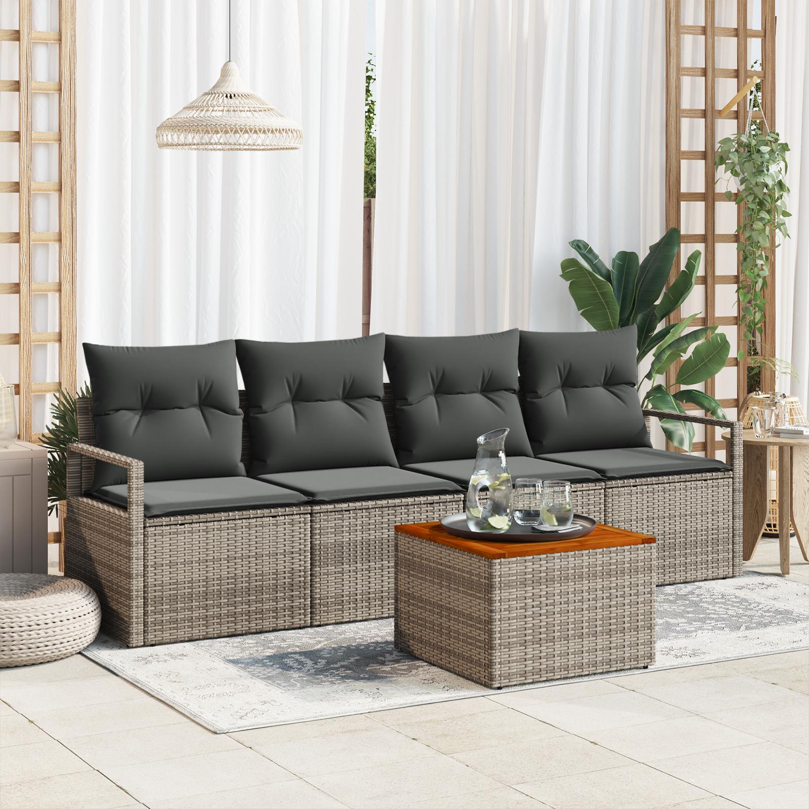 Havesofa-sæt med opbevaring - 5 dele i grå polyrattan