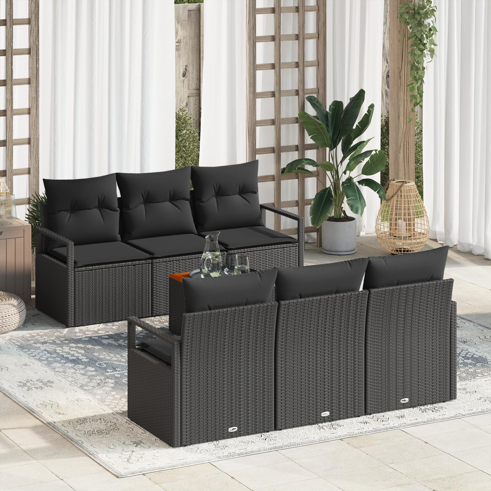 Havesofa sæt med opbevaring - 7 dele i sort polyrattan