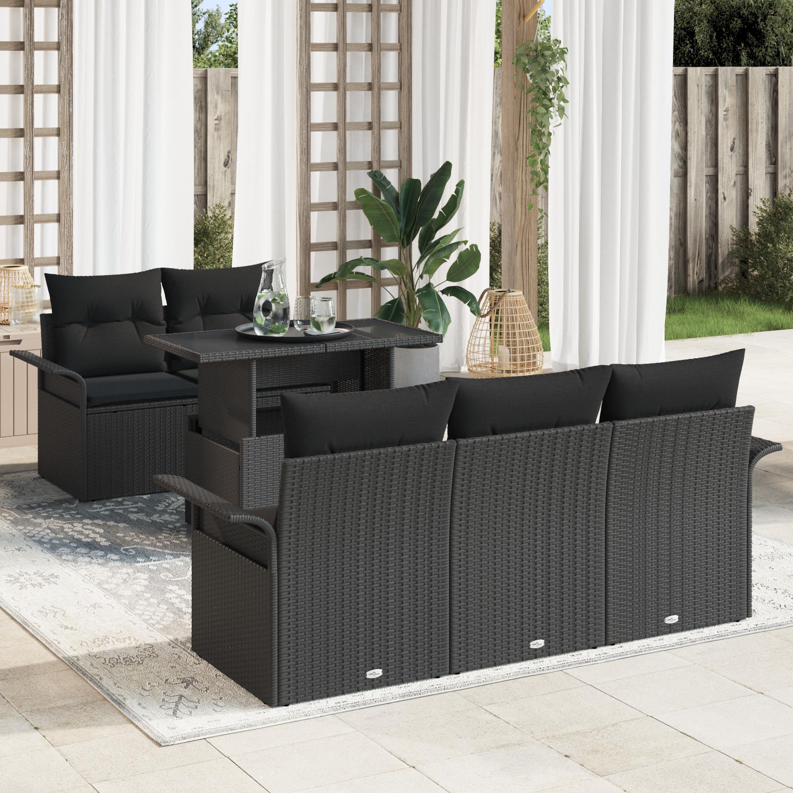 Havesofa SÃ¦t med pude med opbevaring 6 stk Sort Poly rattan
