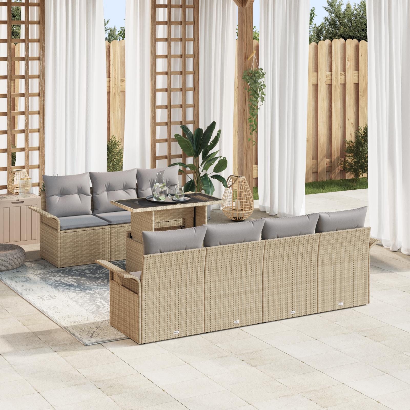 Havesofa Sæt med pude med opbevaring 8 stk Beige Poly rattan