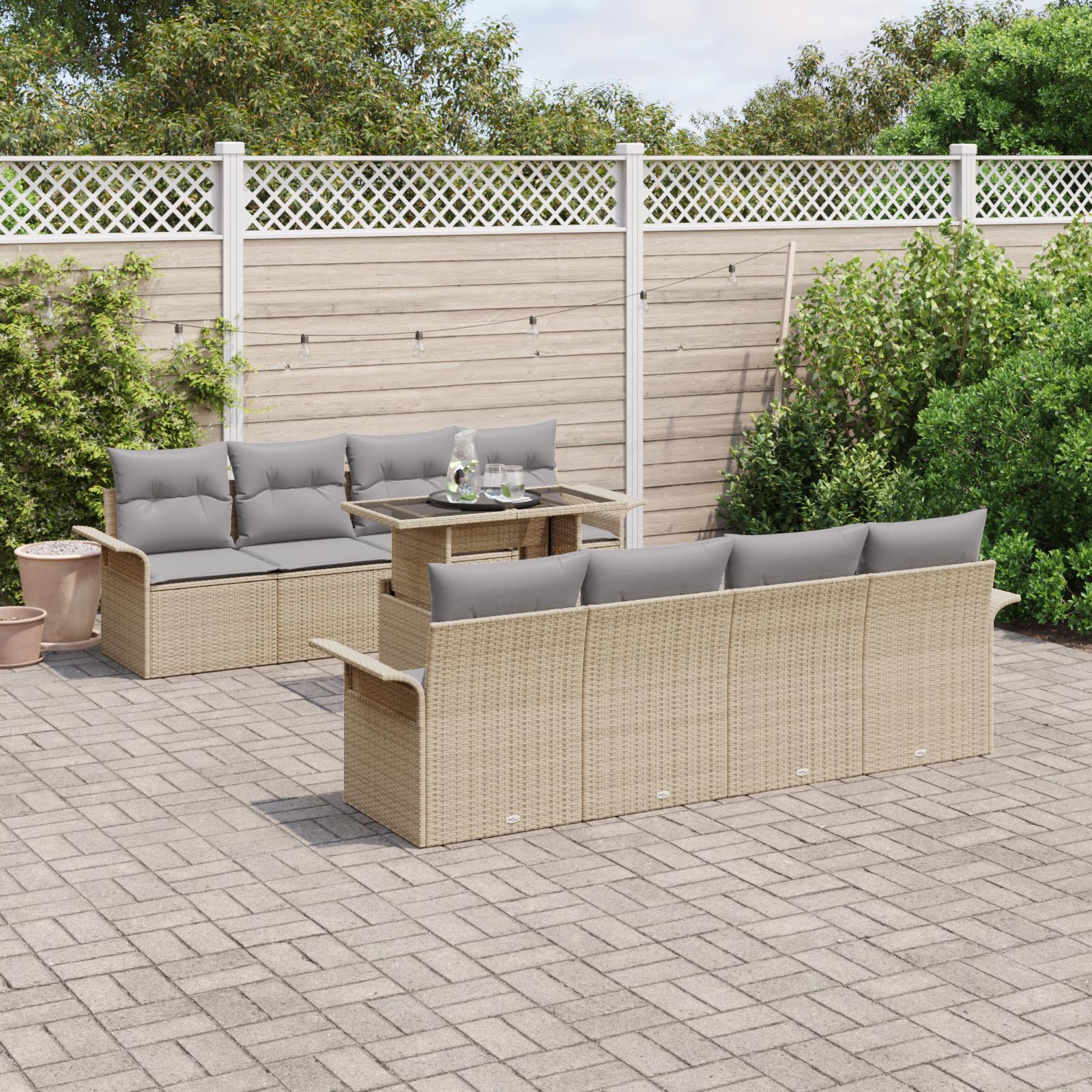 Havesofa Sæt med pude med opbevaring 9 stk Beige Poly rattan