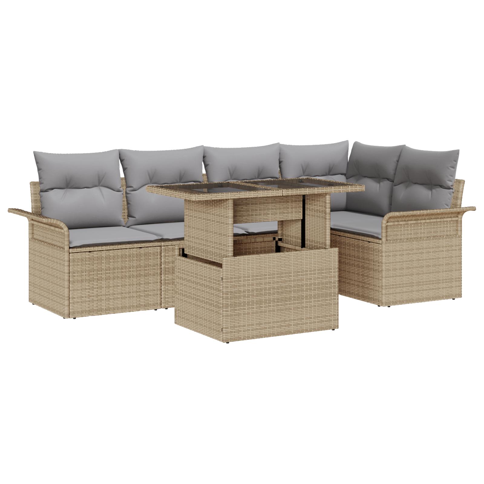 Havesofa SÃ¦t med pude med opbevaring 6 stk Beige Poly rattan