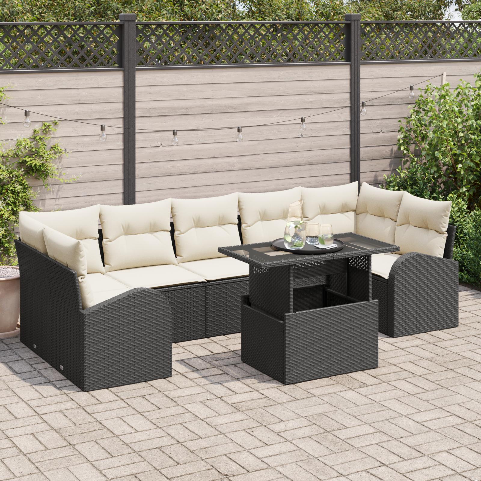 Havesofa Sæt med pude 8 stk Sort 100 x 55 x 73 cm Poly rattan