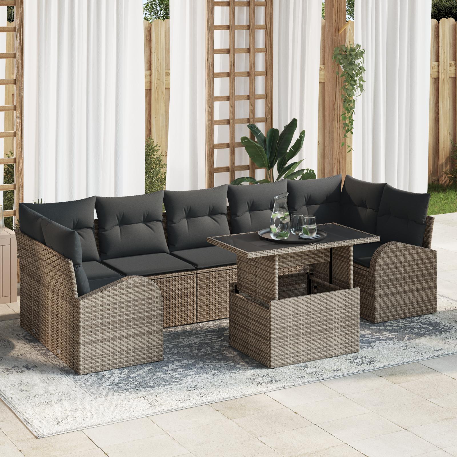 Havesofa Sæt med pude 8 stk Grå 100 x 55 x 73 cm Poly rattan
