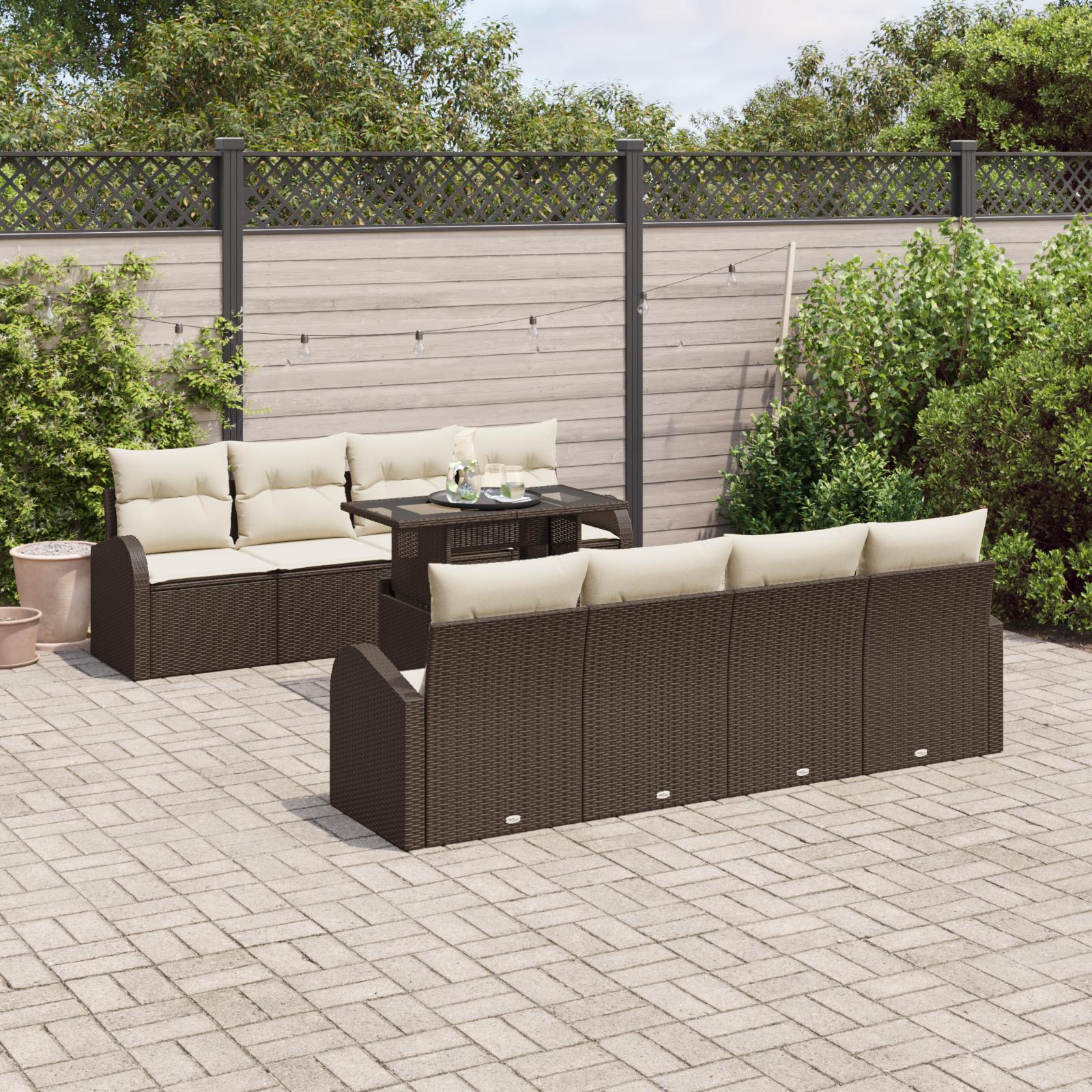 Havesofa Sæt med pude 9 stk Brun 100 x 55 x 73 cm Poly rattan