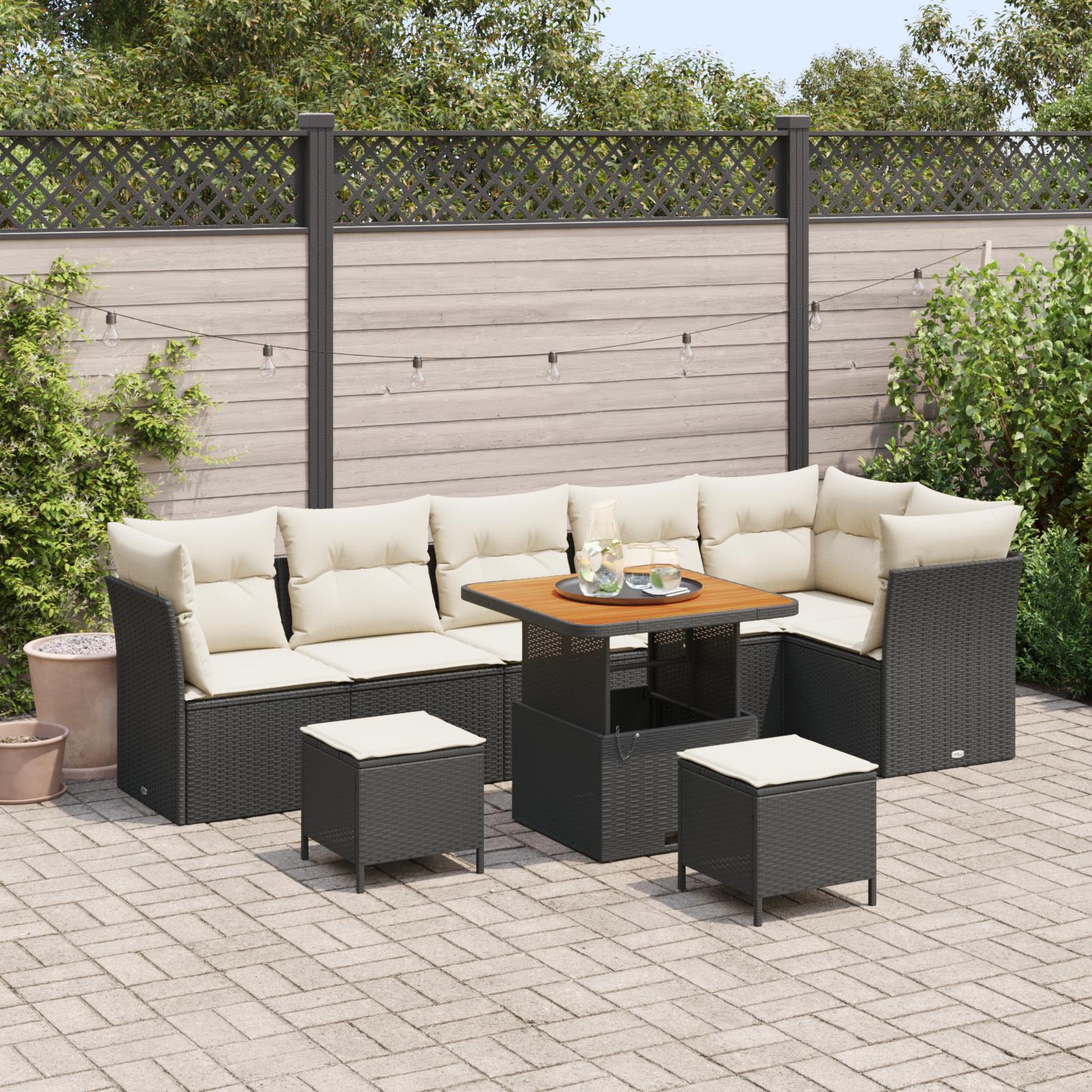 Havesofa Sæt med pude 9 stk Sort og cremefarvet 80 x 80 x 71 cm