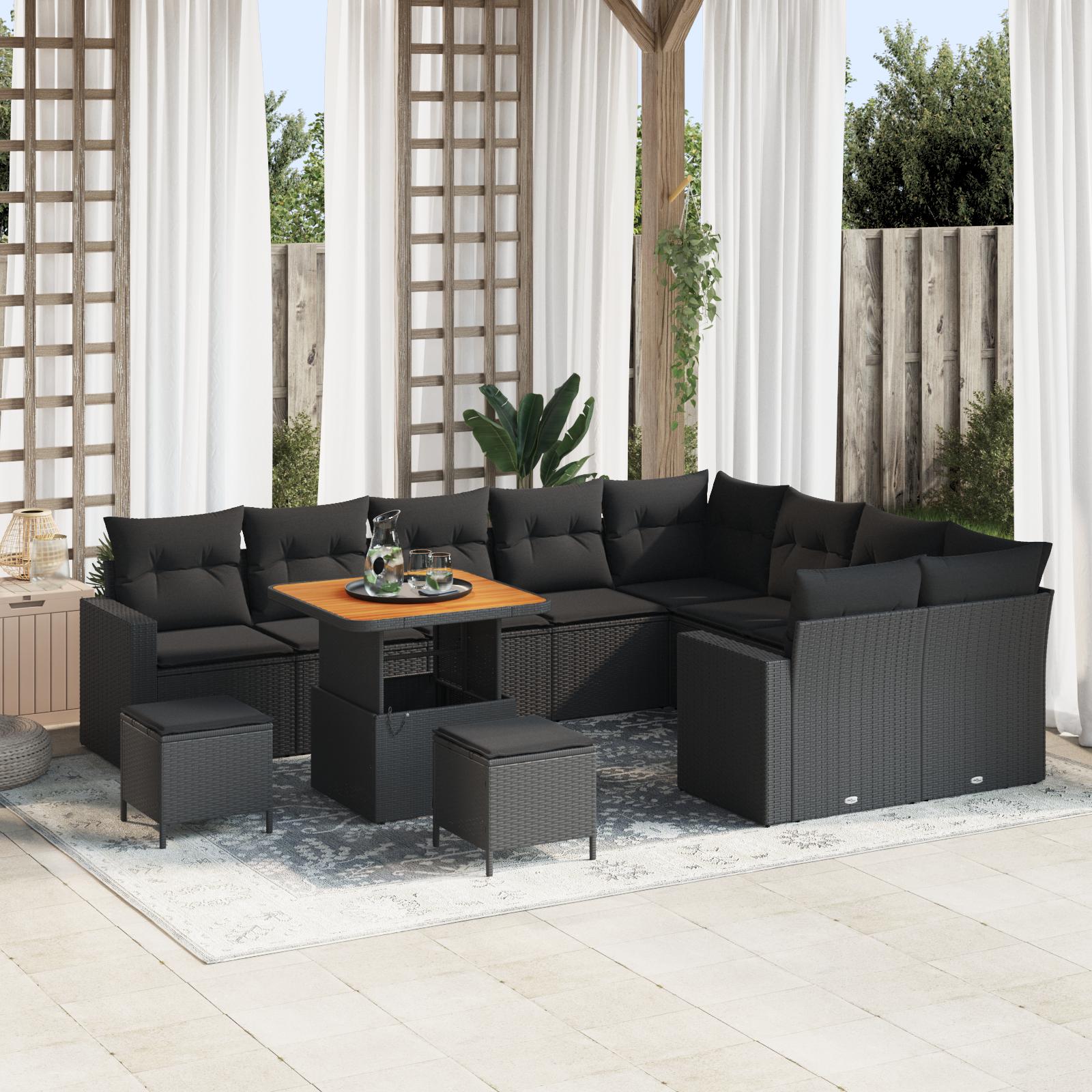 Havesofa Sæt med pude 12 stk Sort 80 x 80 x 71 cm