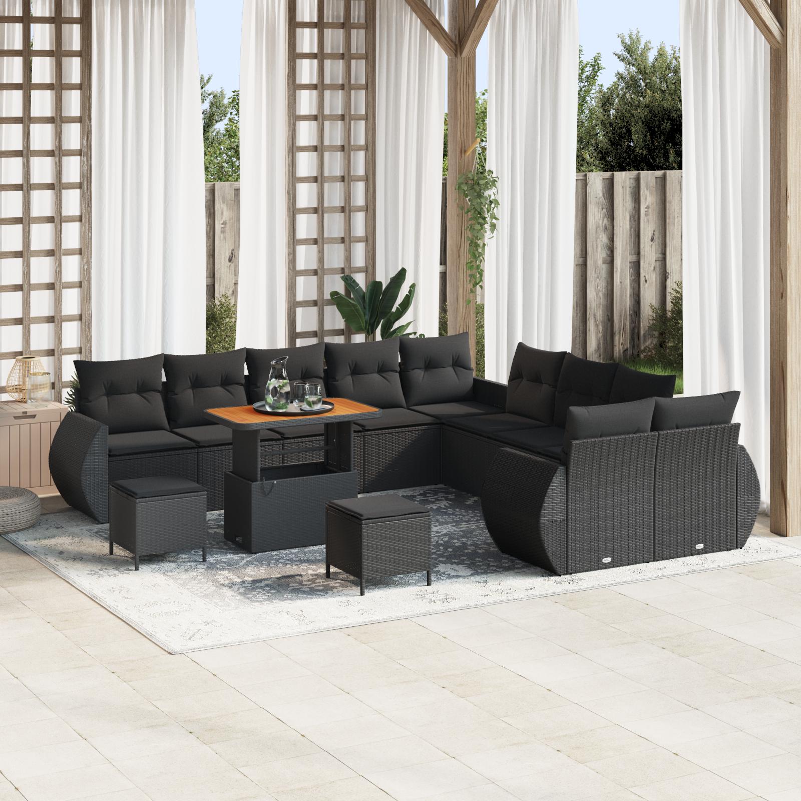Havesofa Sæt med pude 13 stk Sort 90 x 55 x 71 cm