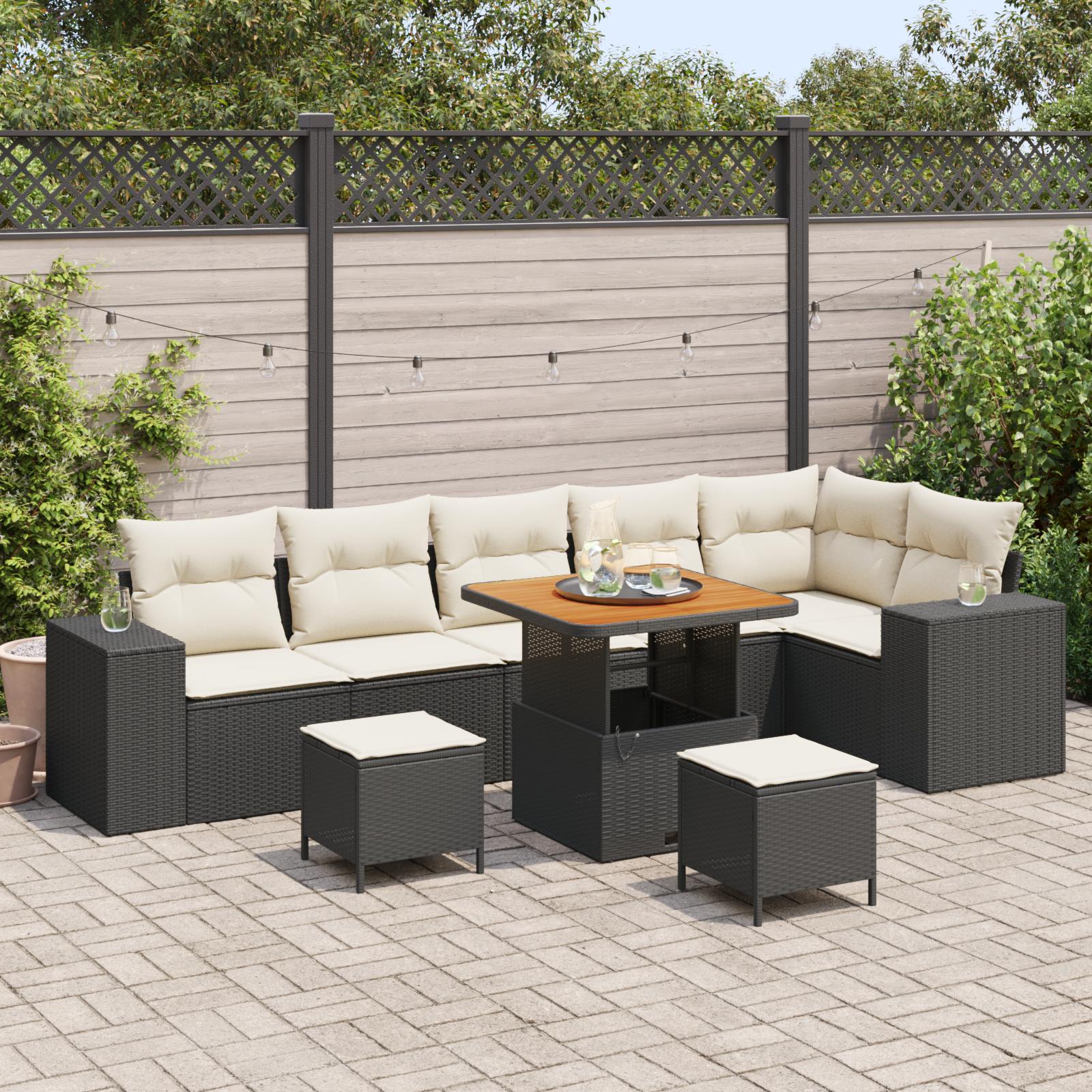 Havesofa Sæt med pude 9 stk Sort og Cream 80 x 80 x 71 cm