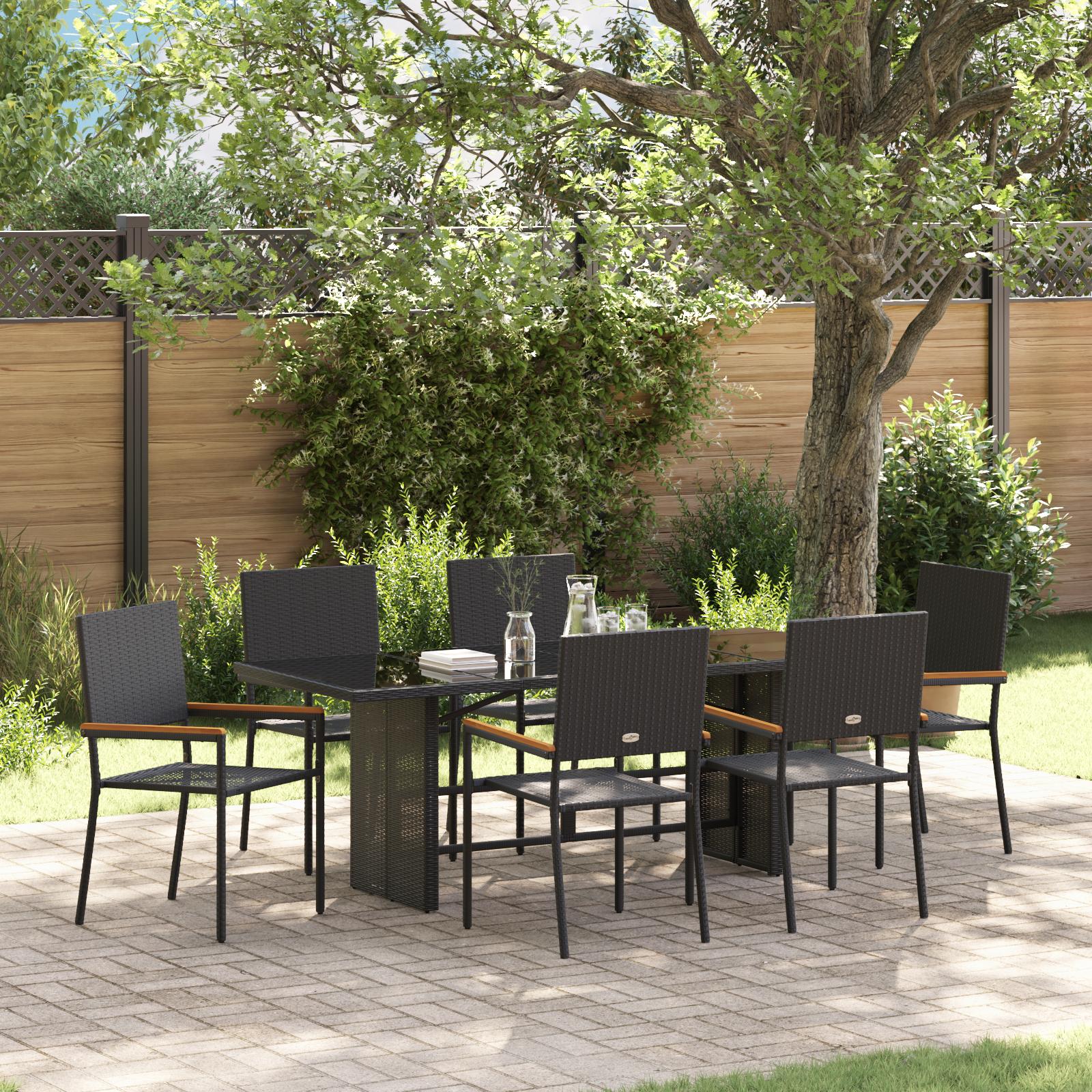 Have Spisebordssæt 7 stk Sort 190 x 80 x 75 cm polyrattan