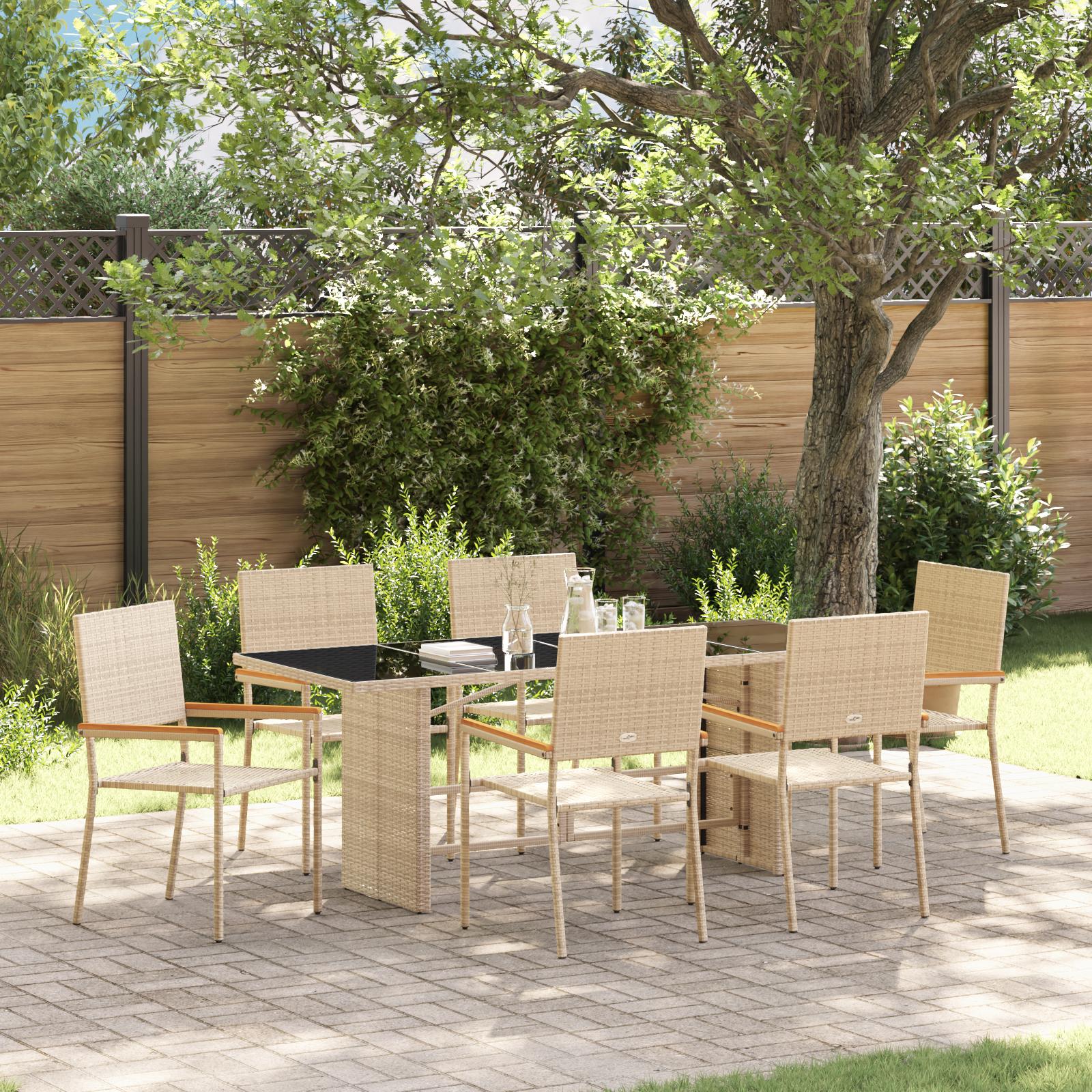 Have Spisebordssæt 7 stk Beige 190 x 80 x 75 cm polyrattan