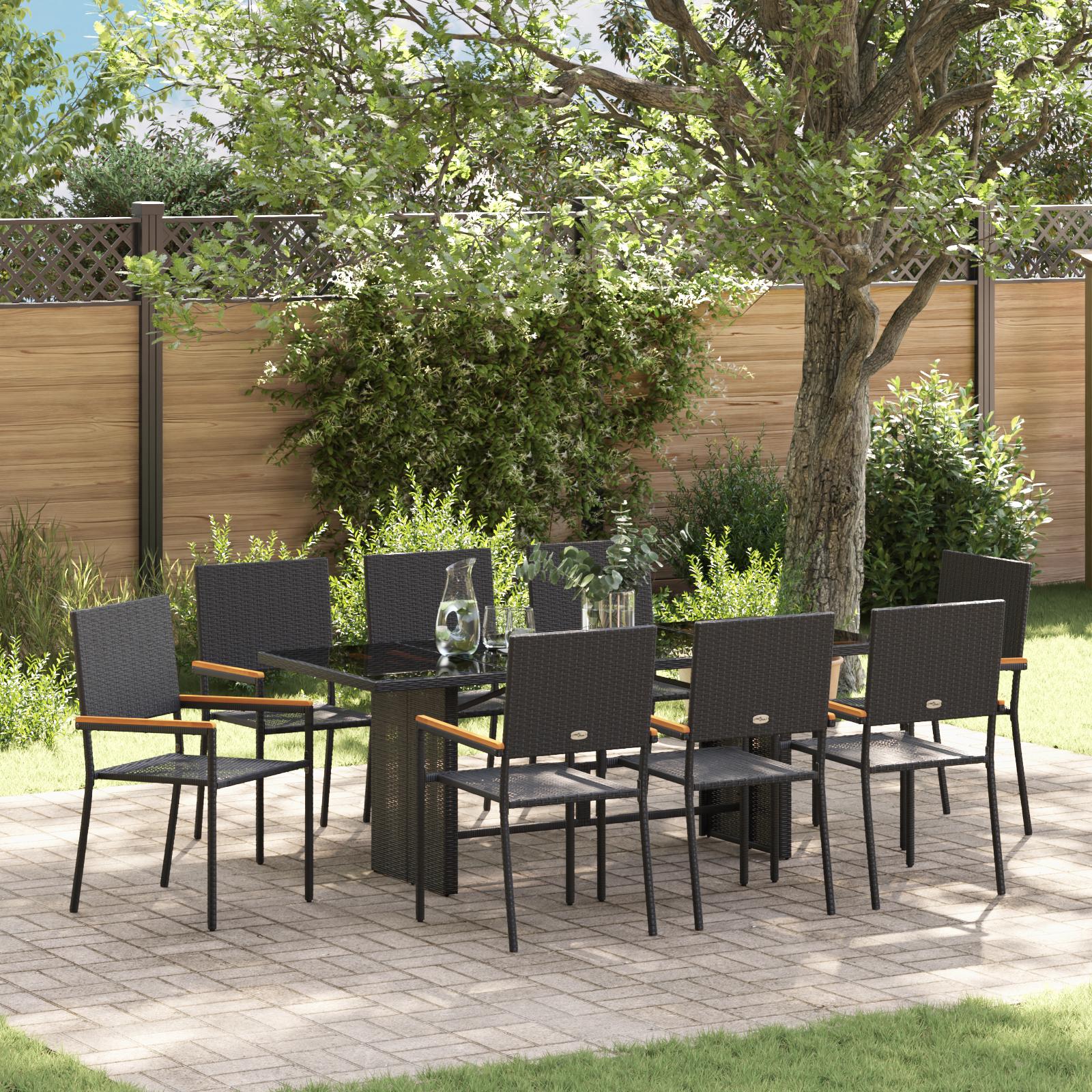 Have Spisebordssæt 9 stk Sort 190 x 80 x 75 cm polyrattan