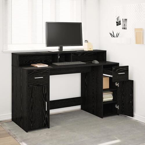 Skrivebord Sort Egetræ 140x55x91 cm Konstrueret Træ
