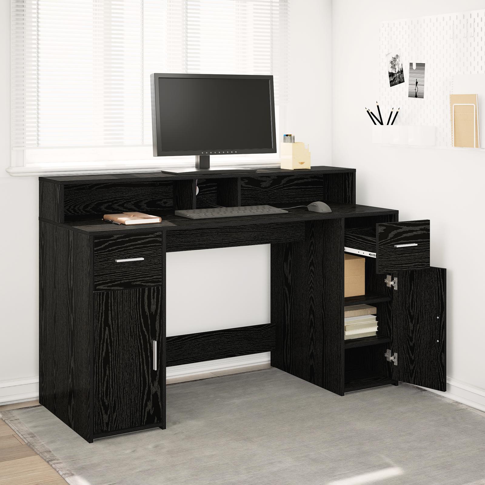 Skrivebord Sort Egetræ 140x55x91 cm Konstrueret Træ