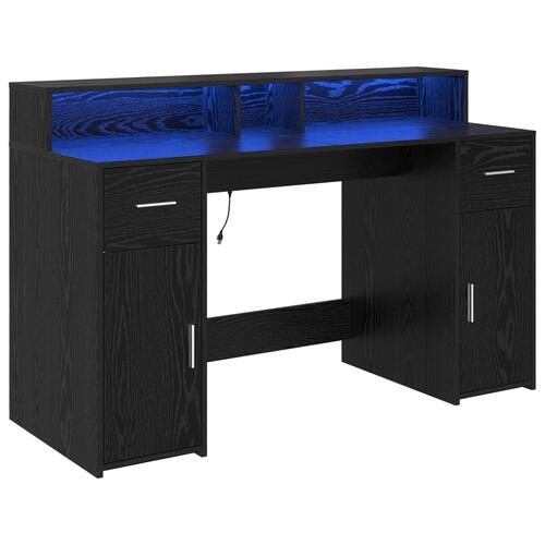 Skrivebord Sort Egetræ 140x55x91 cm Konstrueret Træ