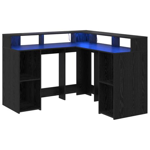 Skrivebord Sort Egetræ 130x130x91 cm Konstrueret Træ