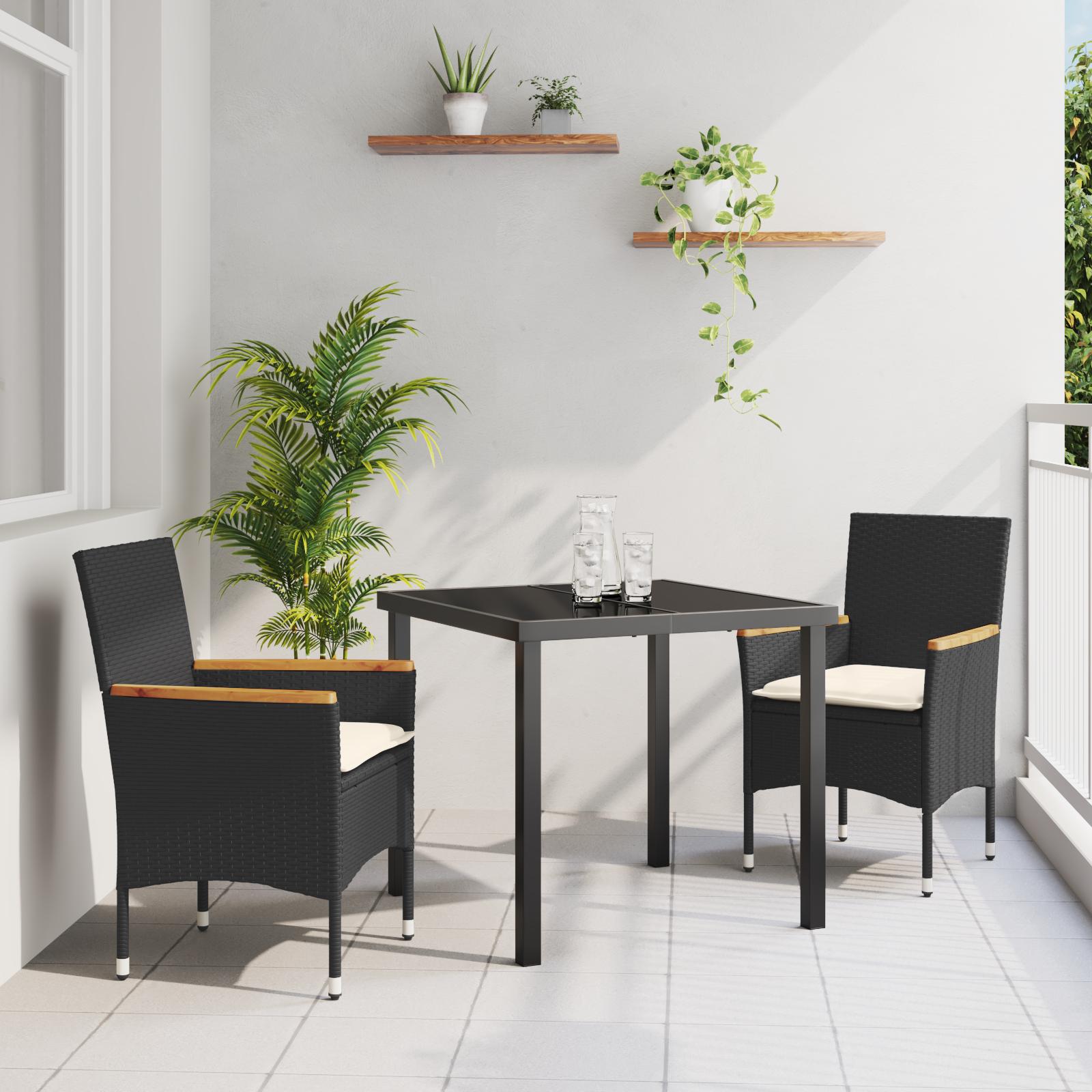 Have Spisebordssæt med pude 3 stk Sort Poly rattan
