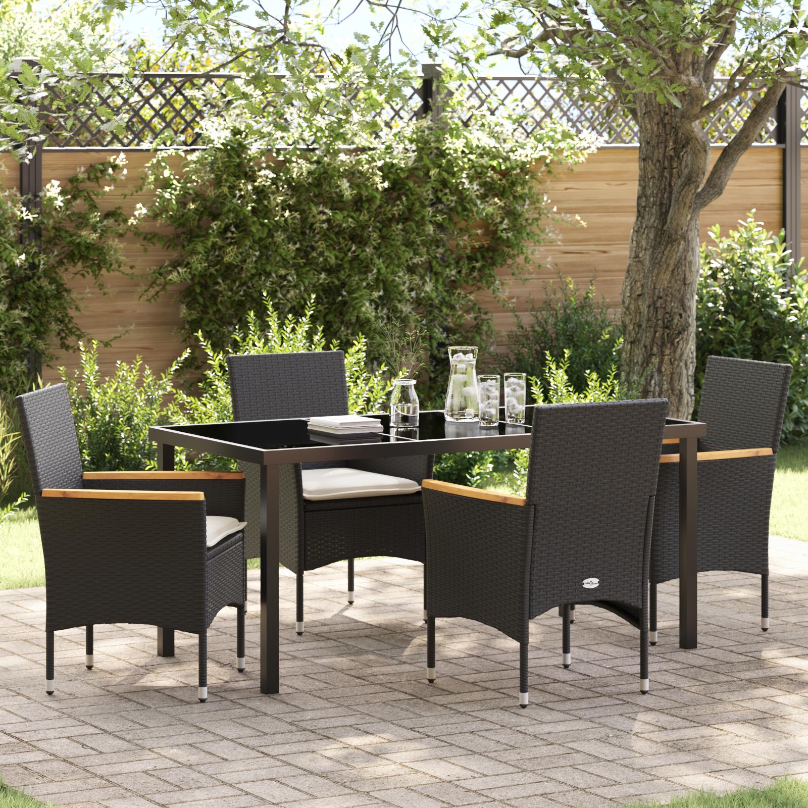 Have spisebordssæt med puder i sort polyrattan - 5 dele
