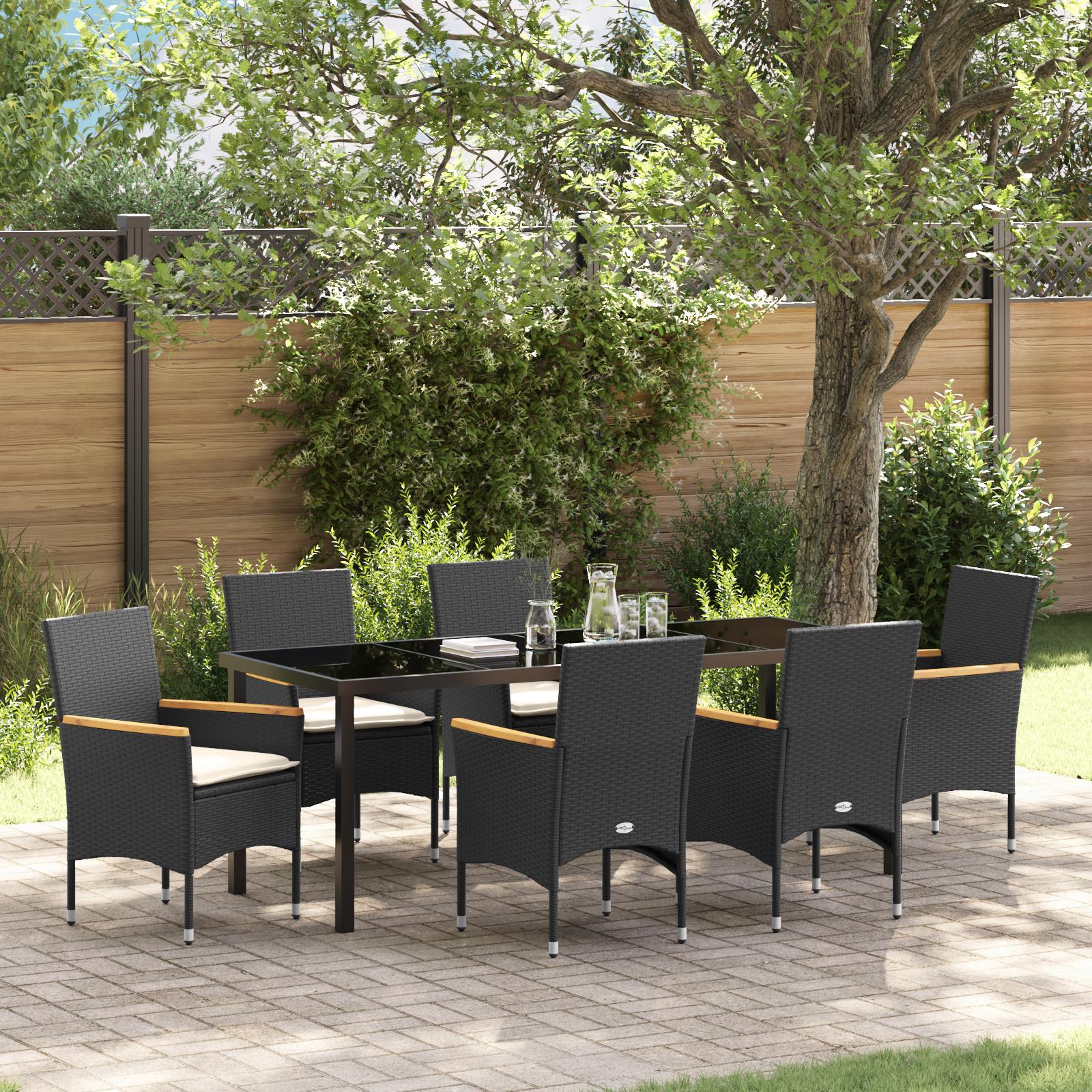 Have Spisebordssæt med pude 7 stk Sort Poly rattan