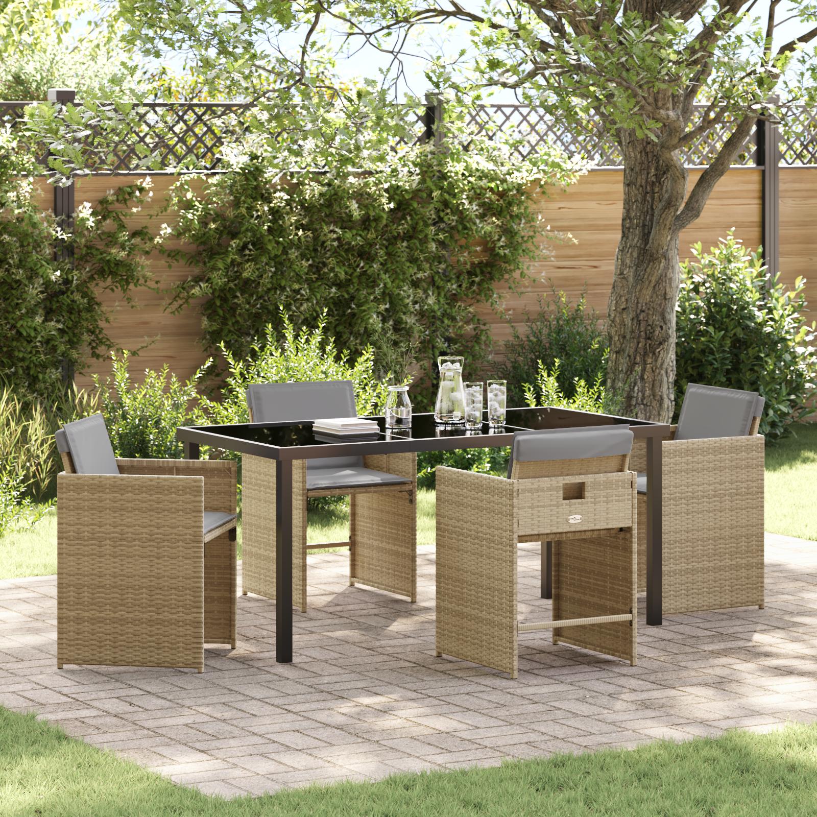 Have spisebordssæt i beige polyrattan - 5 dele, 4 pladser