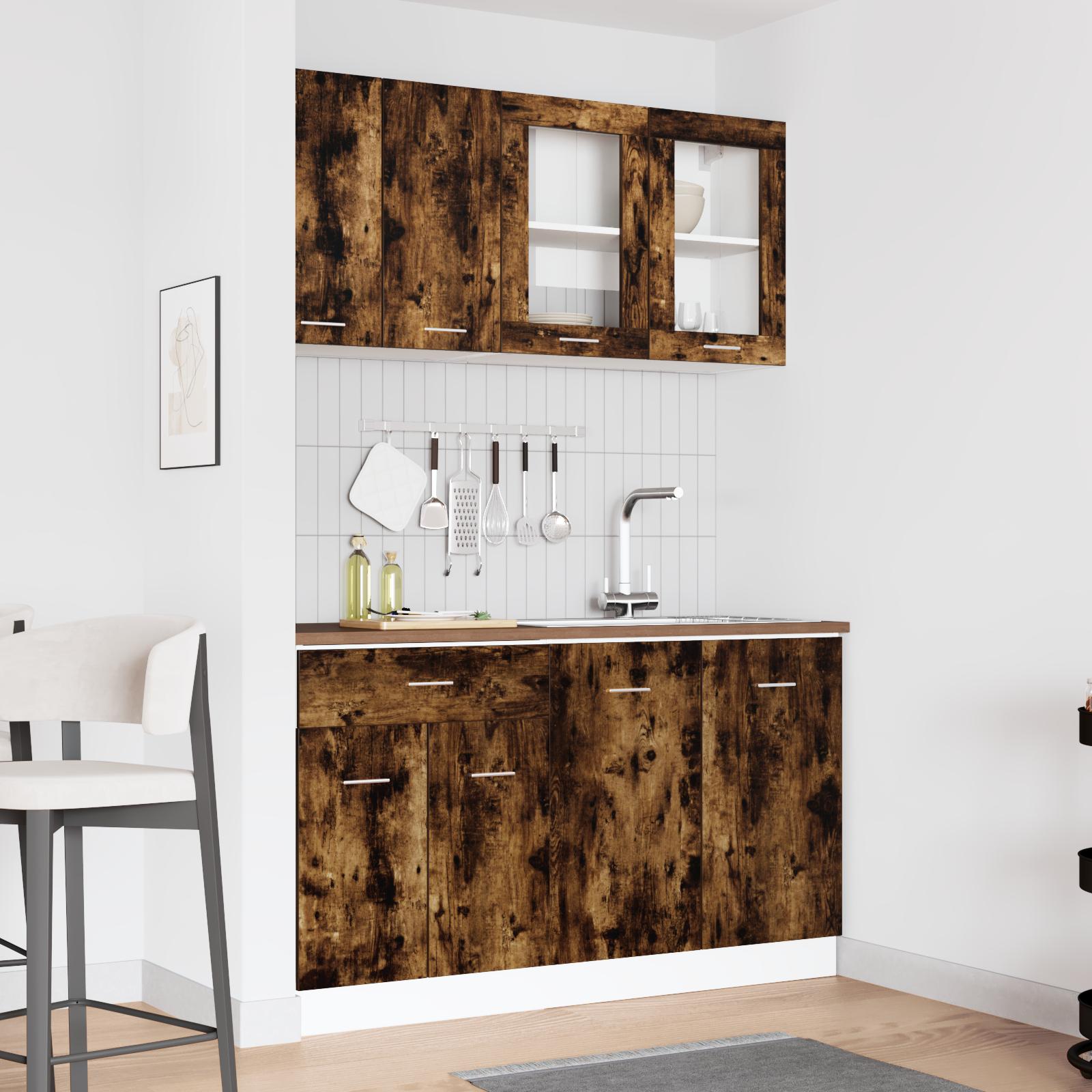 Køkkenskabssæt med hylde Lyon 4 stk Røget eg 140 x 46 x 81.5 cm