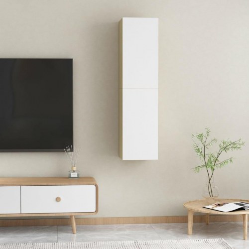 Tv-borde 2 stk. 30,5x30x60 cm konstrueret træ hvid og sonoma-eg