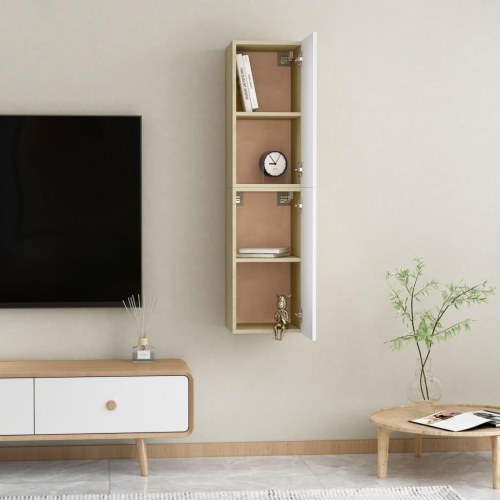 Tv-borde 2 stk. 30,5x30x60 cm konstrueret træ hvid og sonoma-eg