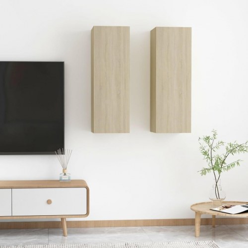 Væghængte tv-borde 2 stk. 30,5 x 30 x 90 cm - sonoma-eg